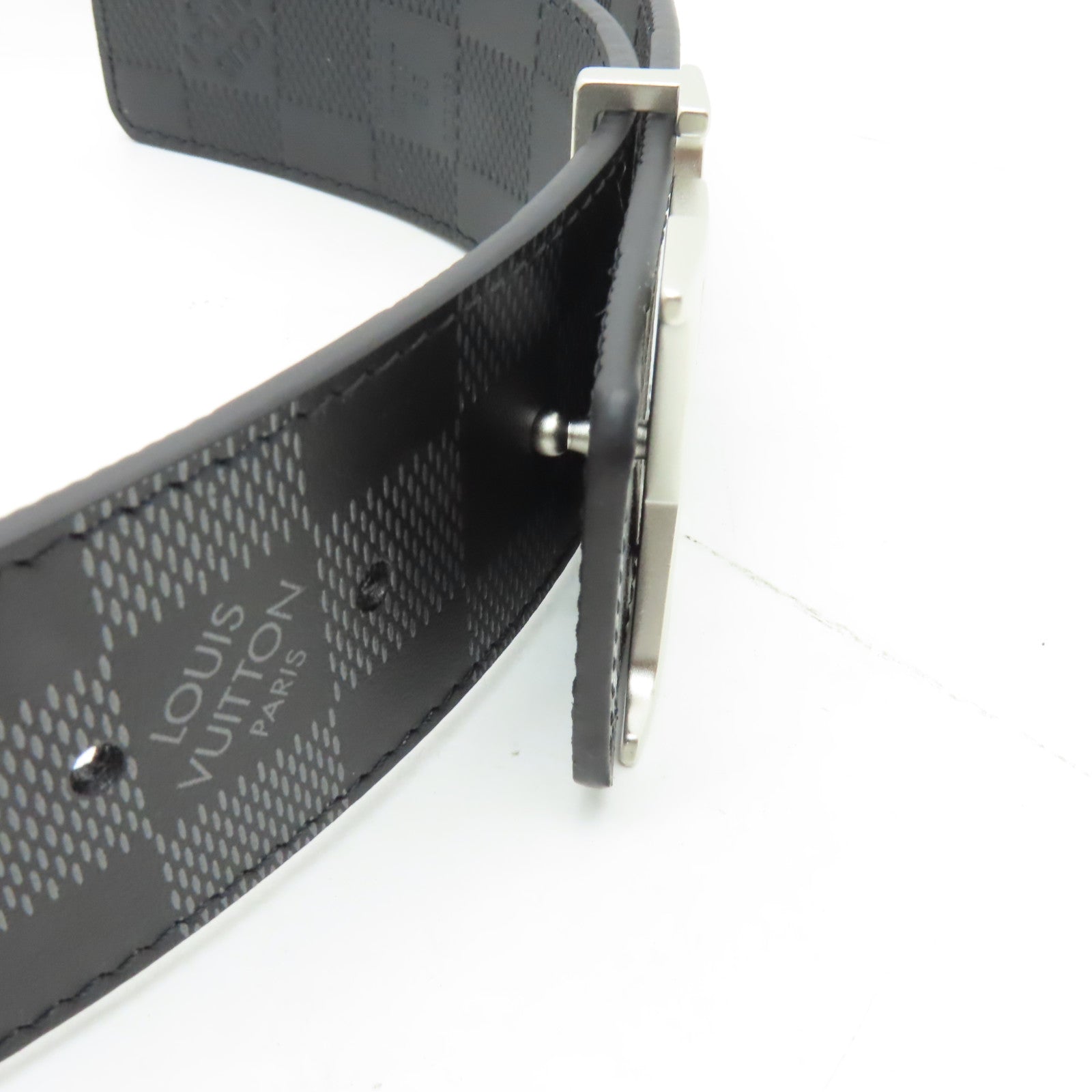 LOUIS VUITTON Damier Infini Reversible Belt銀扣皮帶黑白/灰色