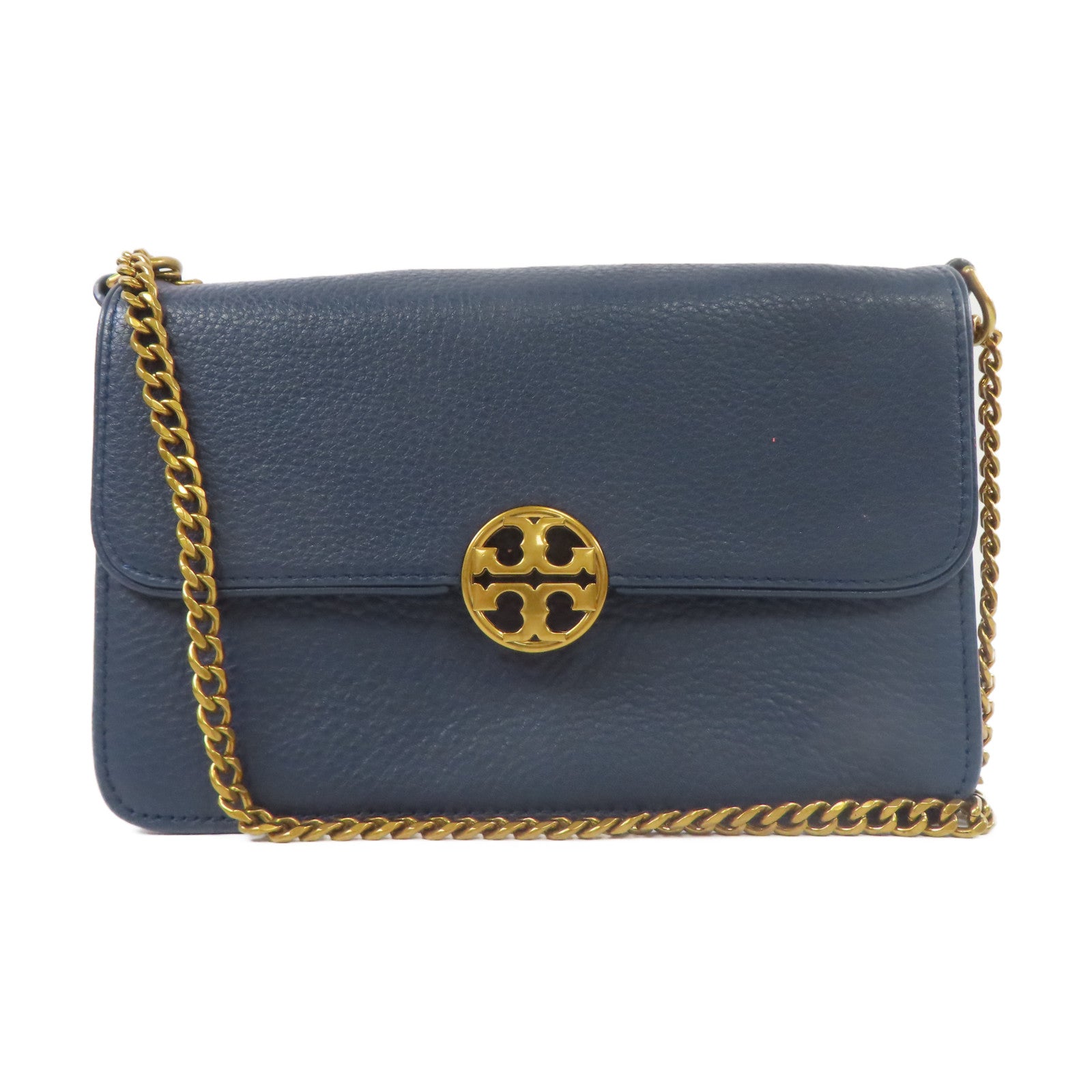 Tory Burch 牛皮皮革Shoulder Bag金扣鏈帶肩背袋藍色