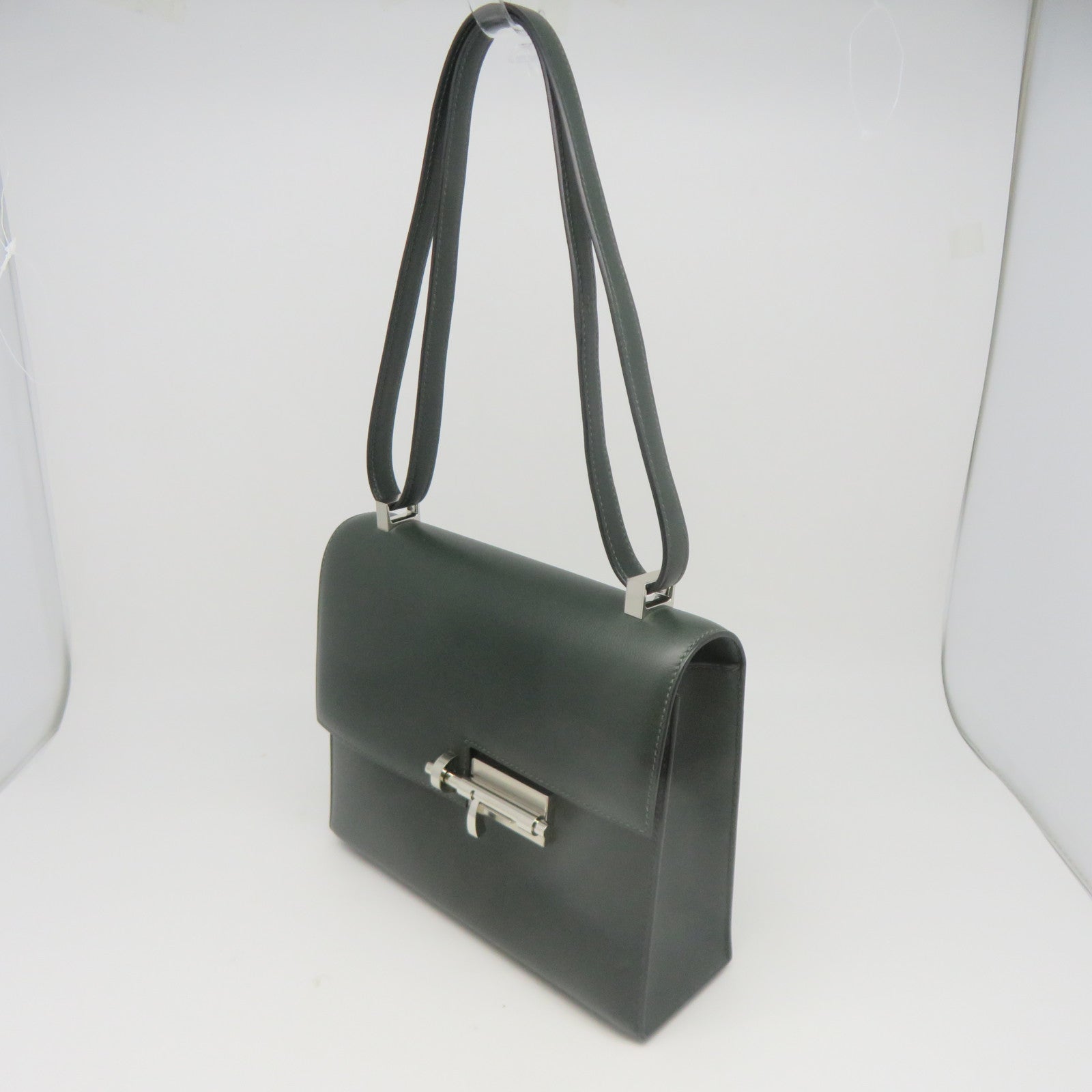 HERMES 【激減優惠】Evercolor皮革Verrou 23銀扣肩背袋墨綠色