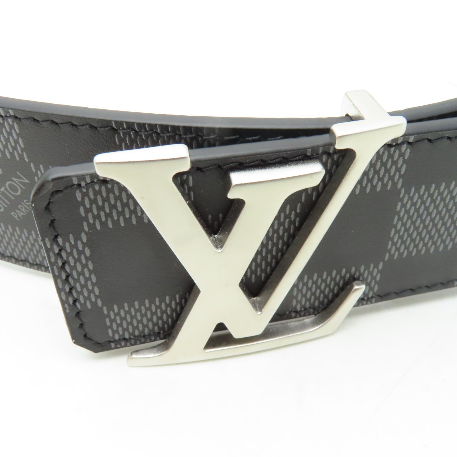 LOUIS VUITTON Damier Infini Reversible Belt銀扣皮帶黑白/灰色