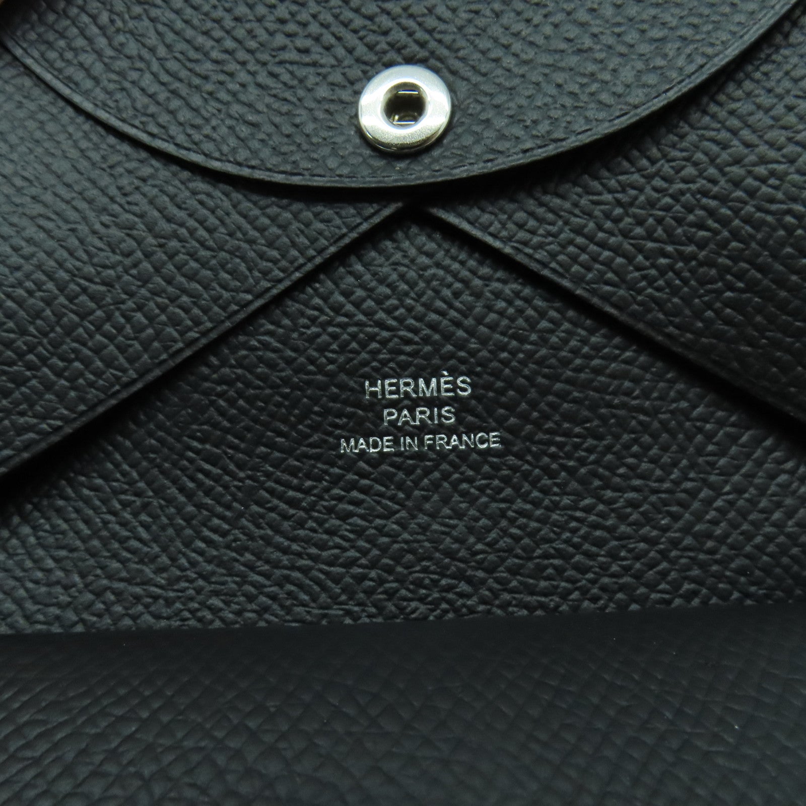 HERMES Epsom皮革Calvi Duo銀扣卡片套Noir黑色