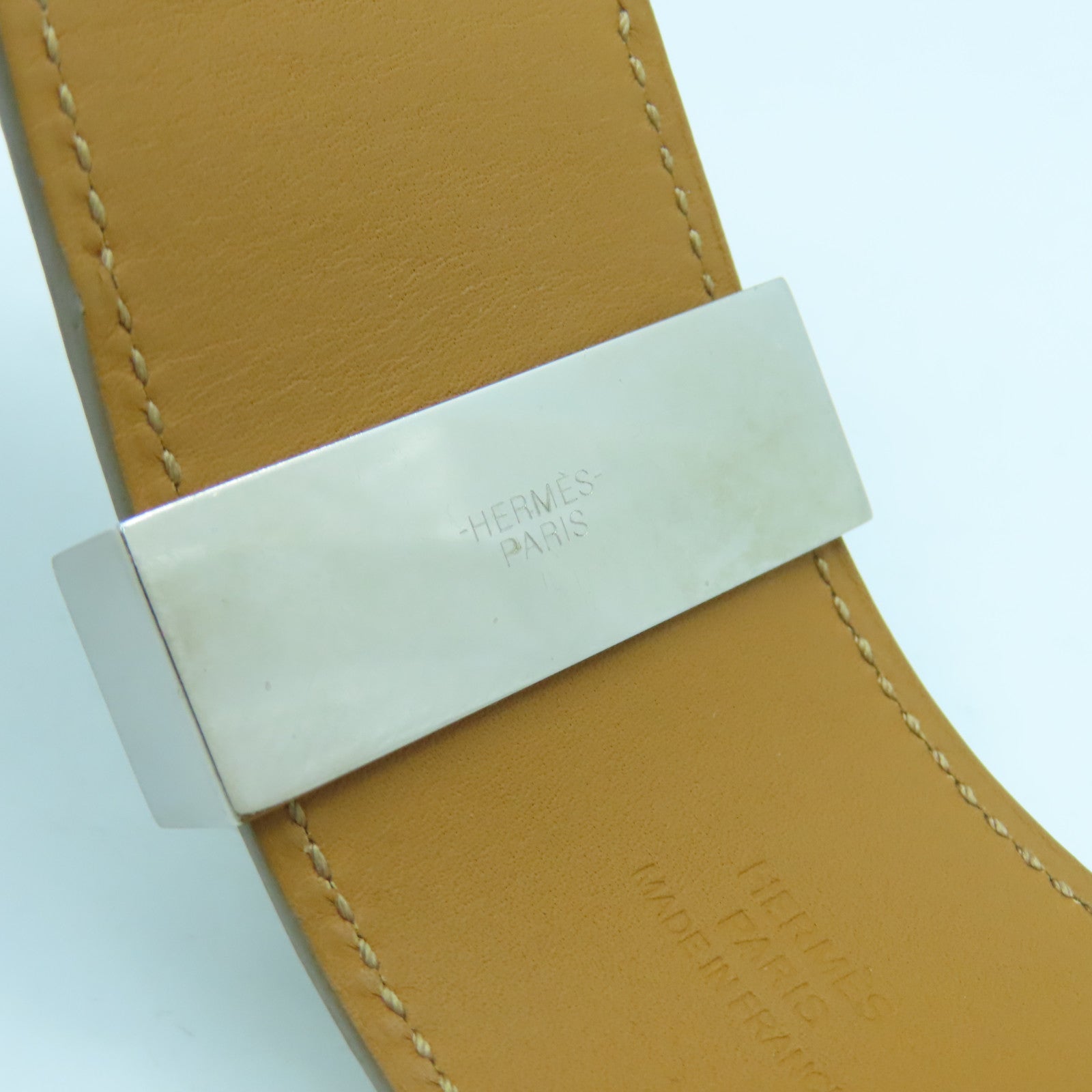 HERMES 【激減優惠】牛皮皮革/金屬CDC Bangle銀扣手鐲白色