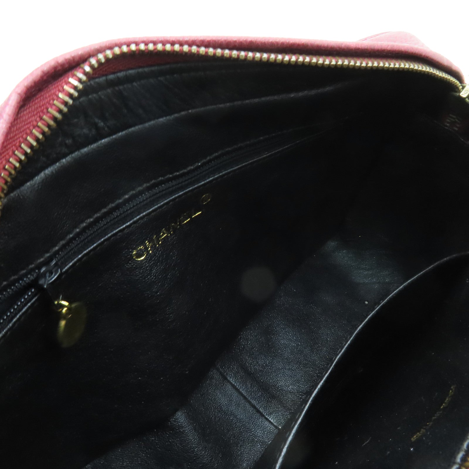 CHANEL 菱格Caviar皮革Chain Shoulder Bag金扣鏈帶肩背袋紅色