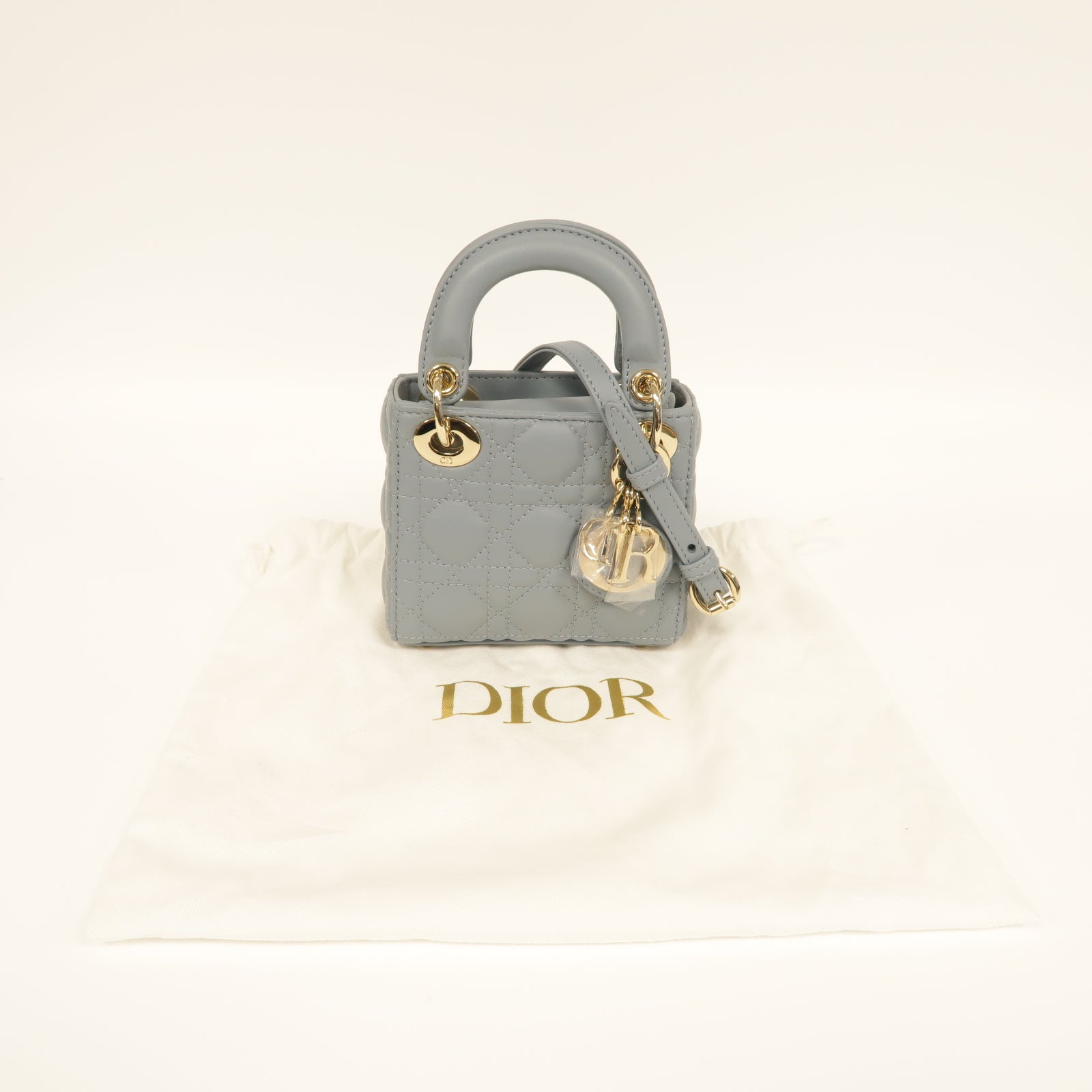 Dior 羊皮皮革Mini Lady Dior金扣手挽肩背兩用袋灰色