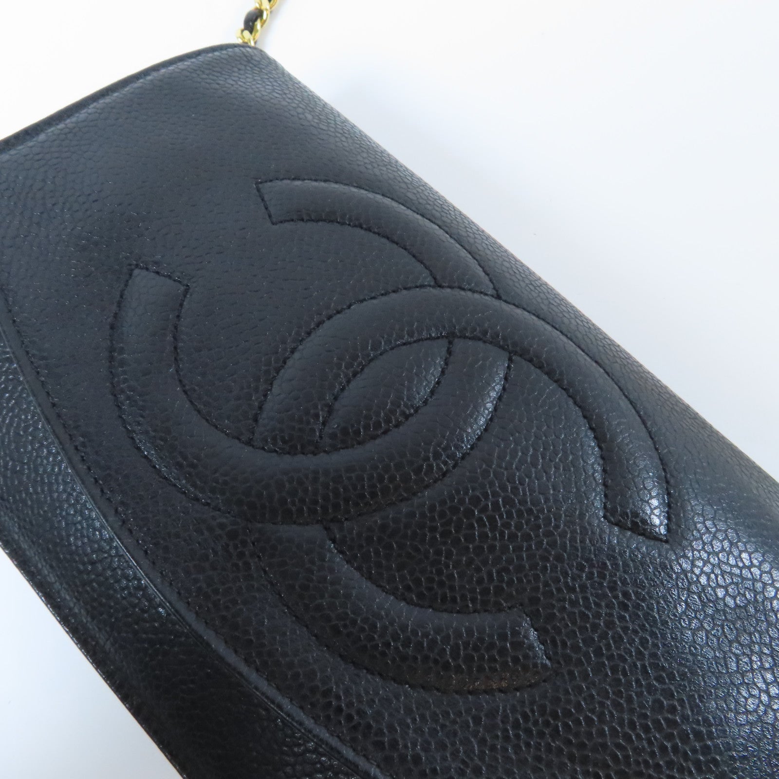 CHANEL Caviar皮革Chain Shoulder Bag金扣肩背袋黑色