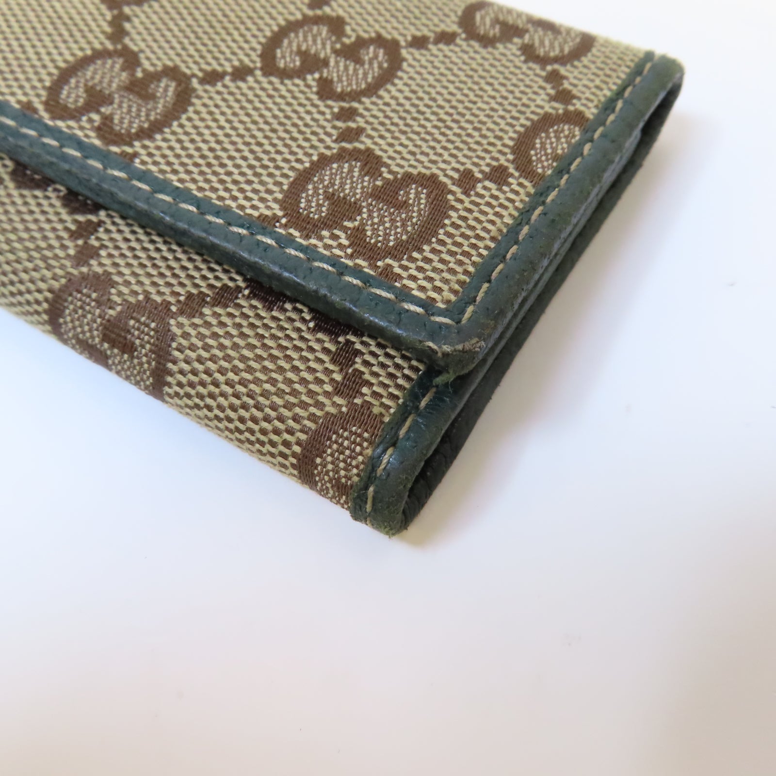 GUCCI 帆布Key Holder銀扣鎖匙包啡色/綠色