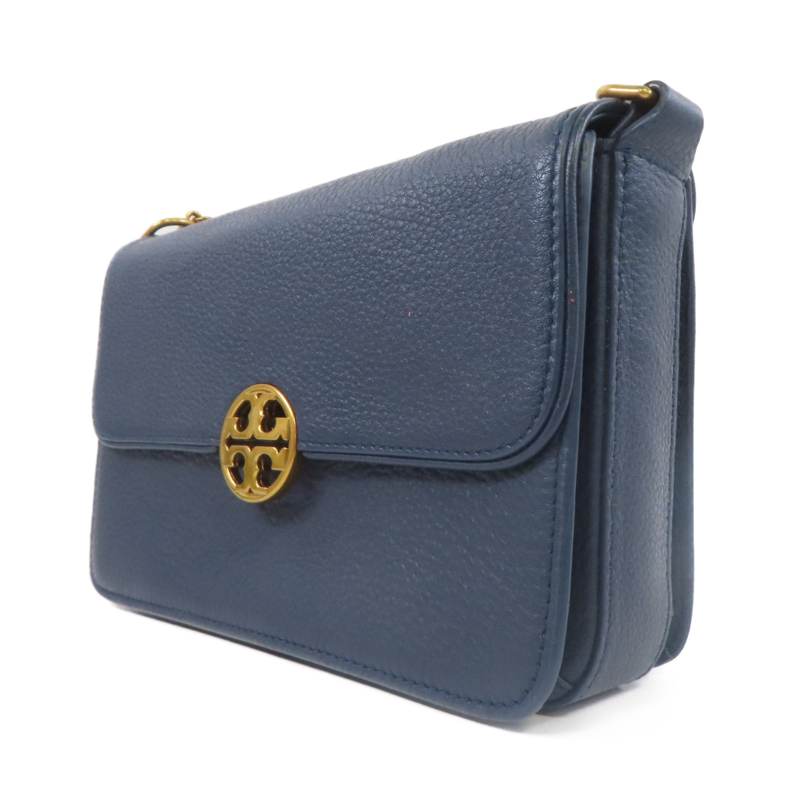 Tory Burch 牛皮皮革Shoulder Bag金扣鏈帶肩背袋藍色