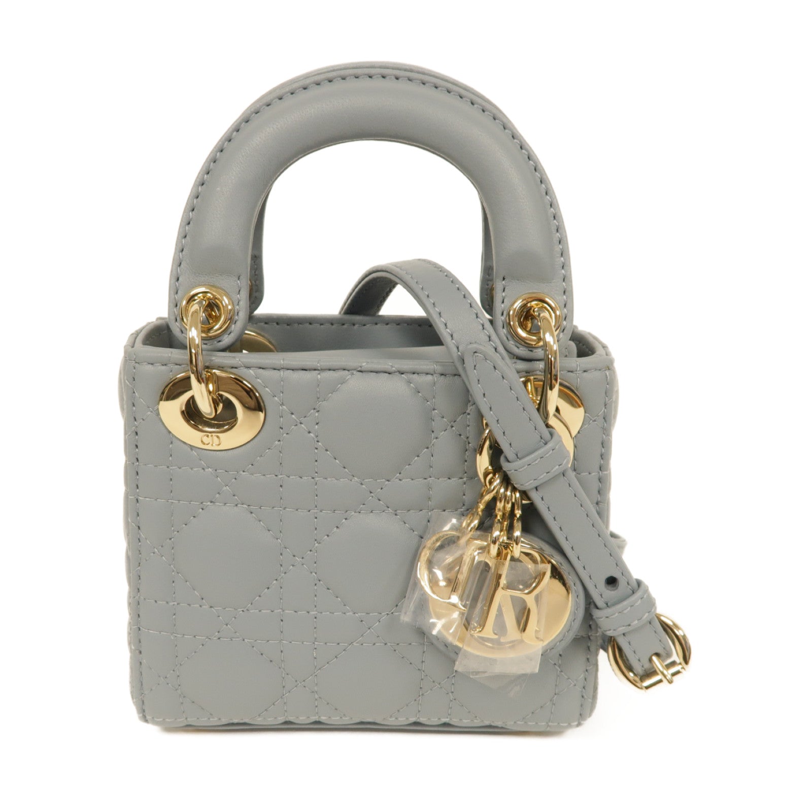 Dior 羊皮皮革Mini Lady Dior金扣手挽肩背兩用袋灰色