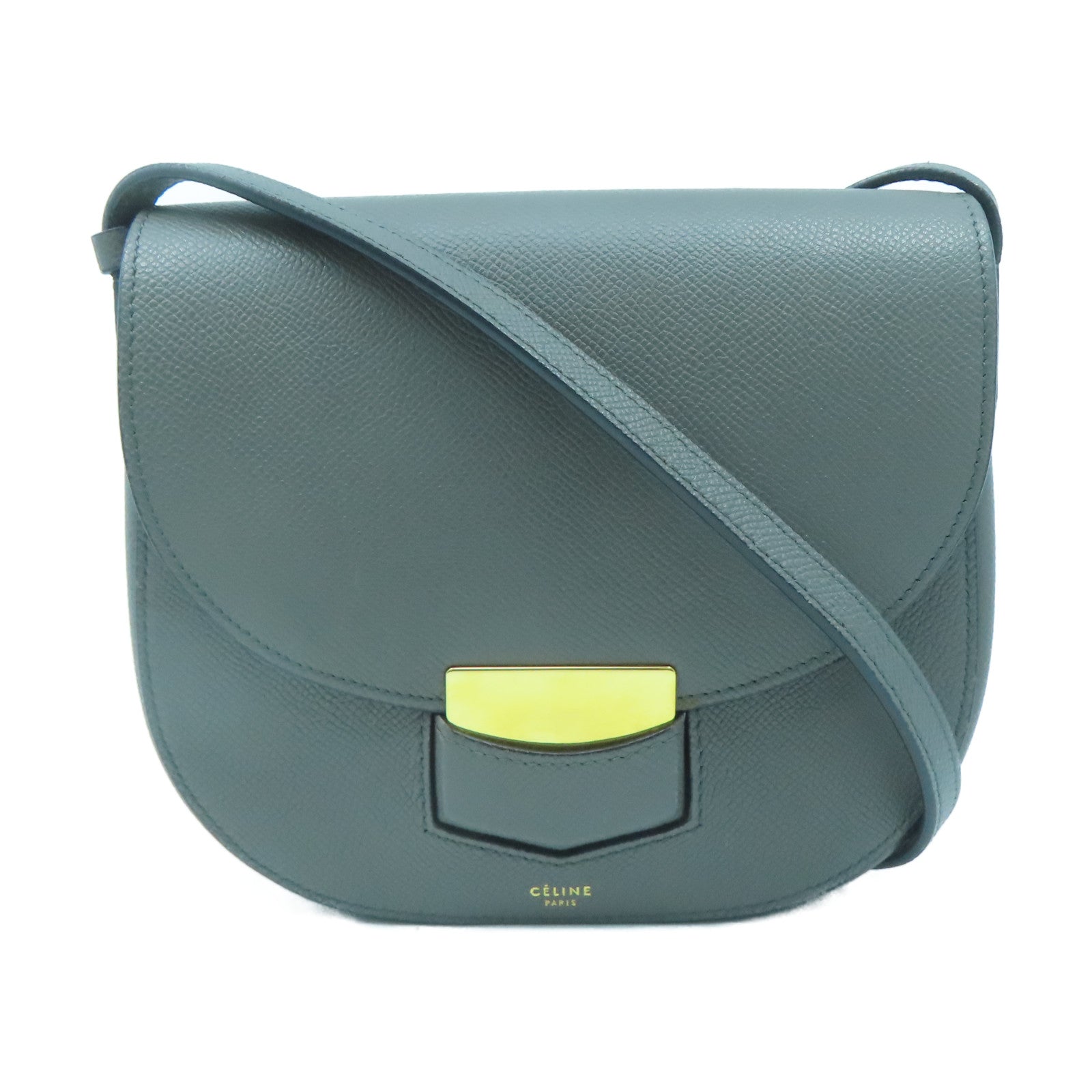 CELINE Trotter Gold Buckle Shoulder Bag in Cowhide Leather Gray