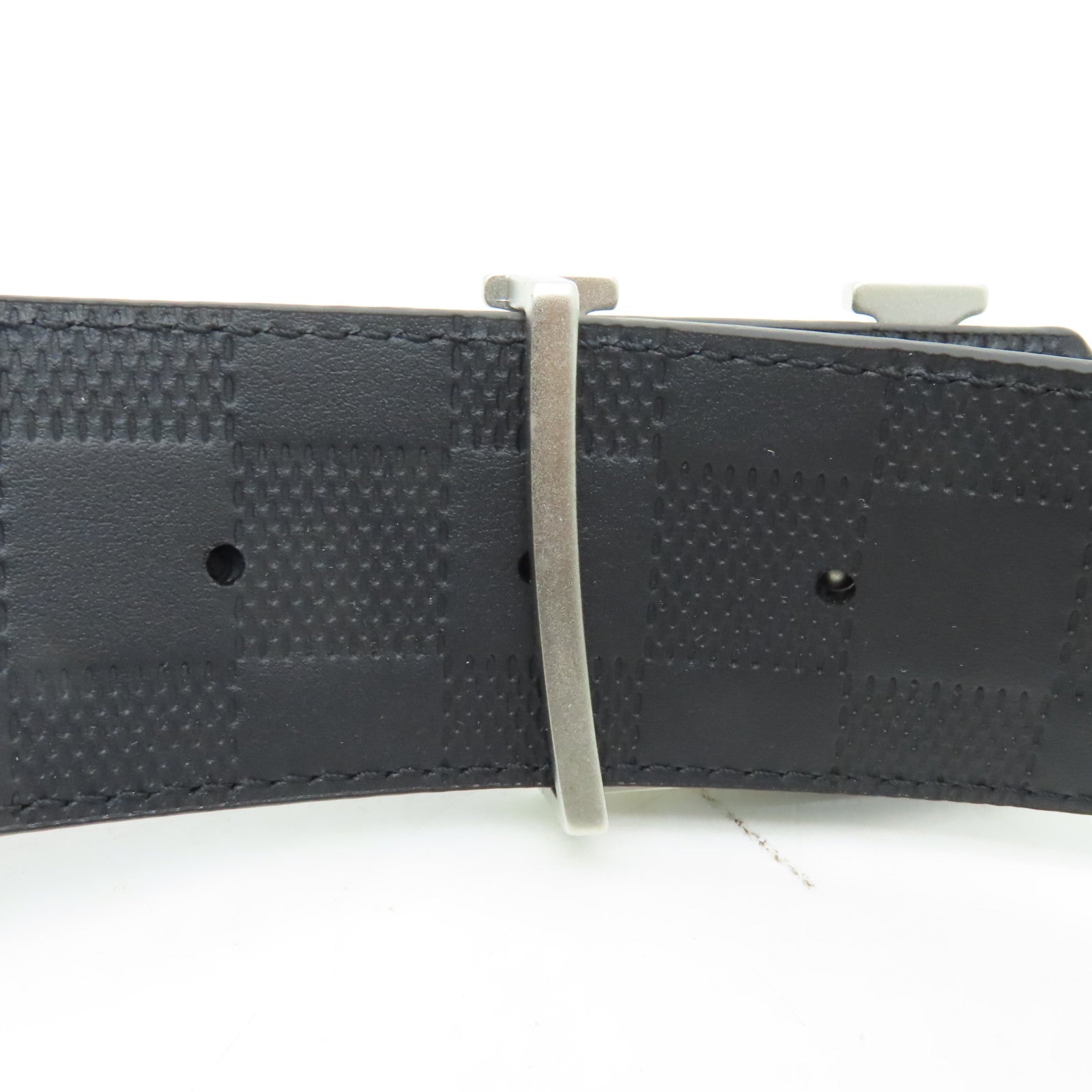 LOUIS VUITTON Damier Infini Reversible Belt銀扣皮帶黑白/灰色