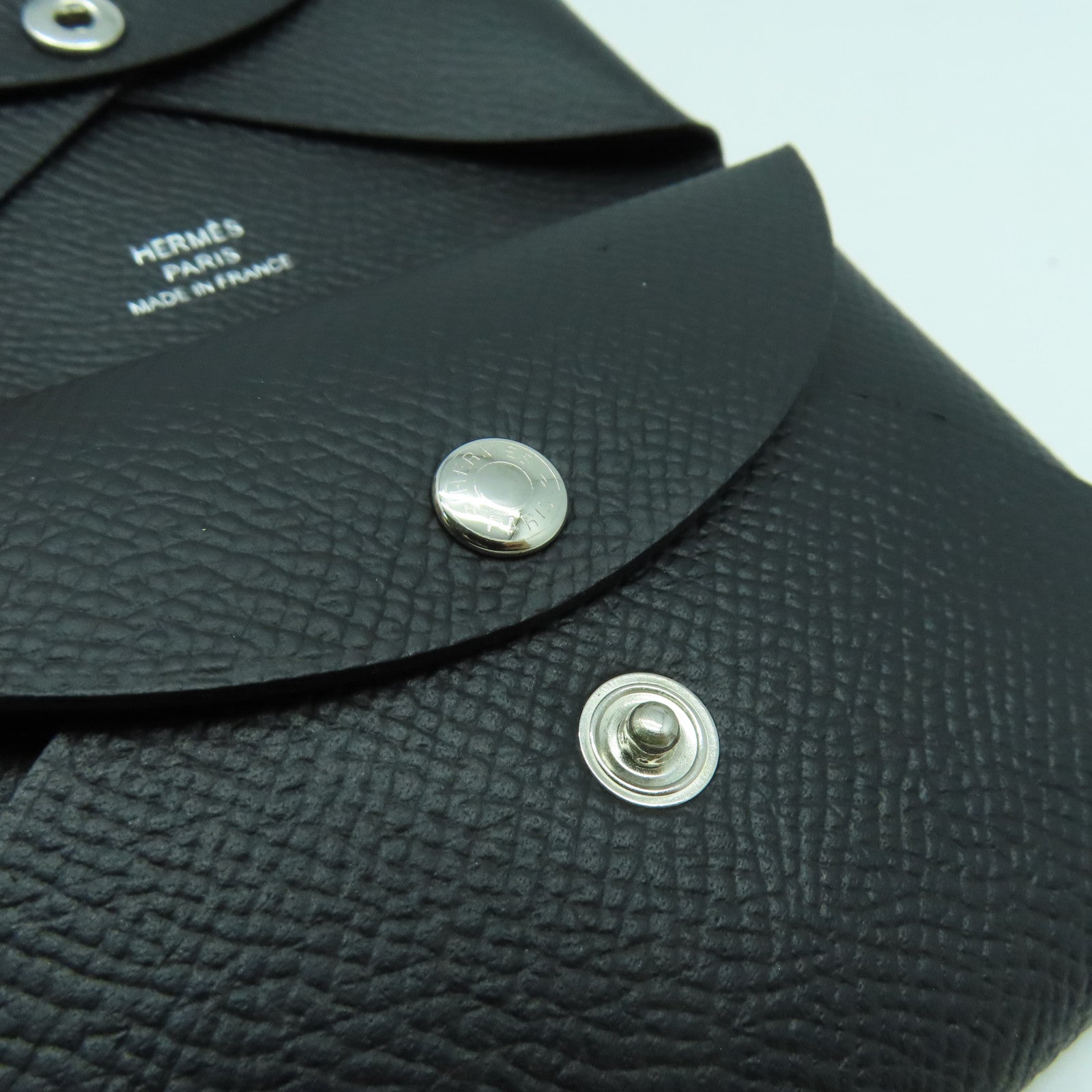 HERMES Epsom皮革Calvi Duo銀扣卡片套Noir黑色