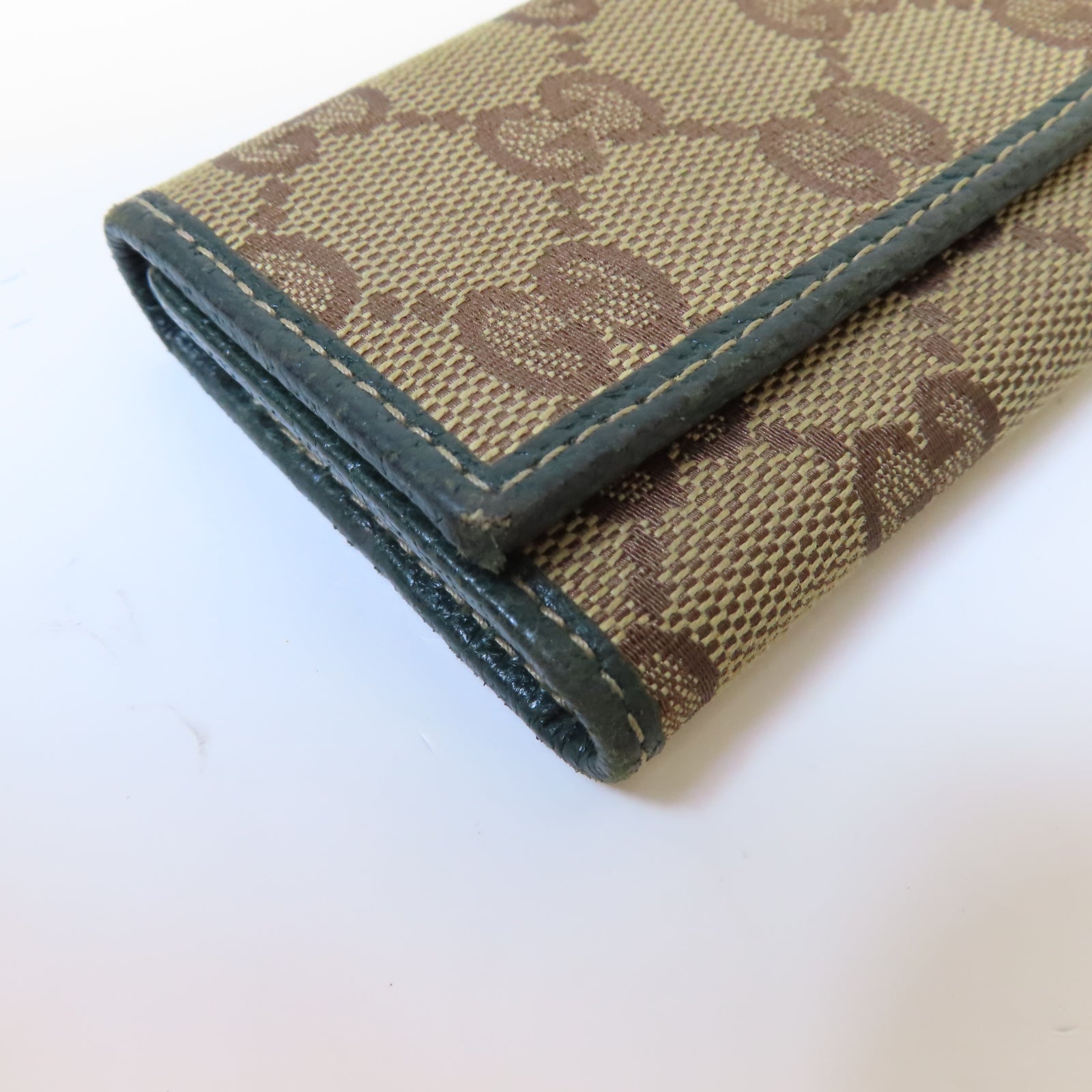 GUCCI 帆布Key Holder銀扣鎖匙包啡色/綠色