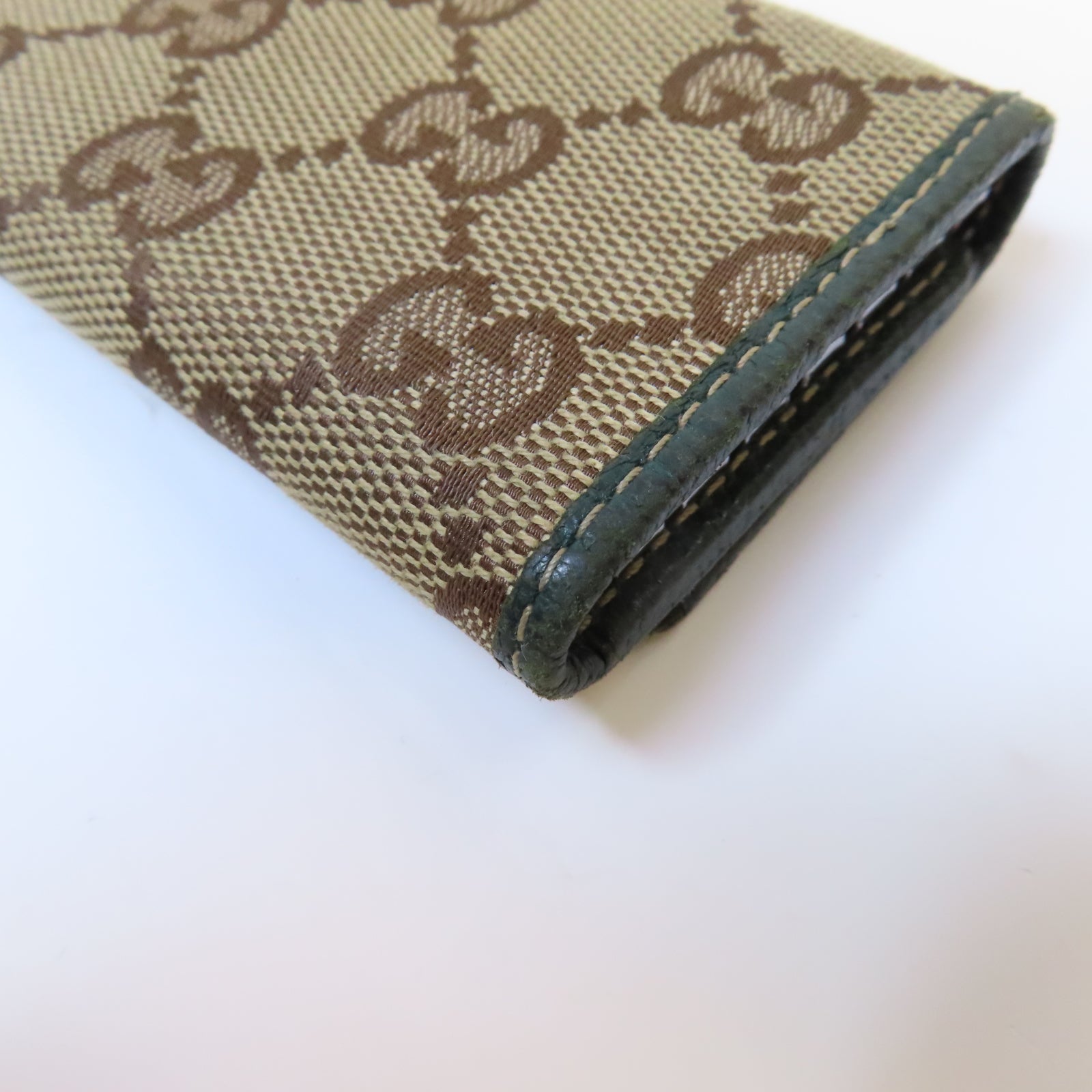 GUCCI 帆布Key Holder銀扣鎖匙包啡色/綠色