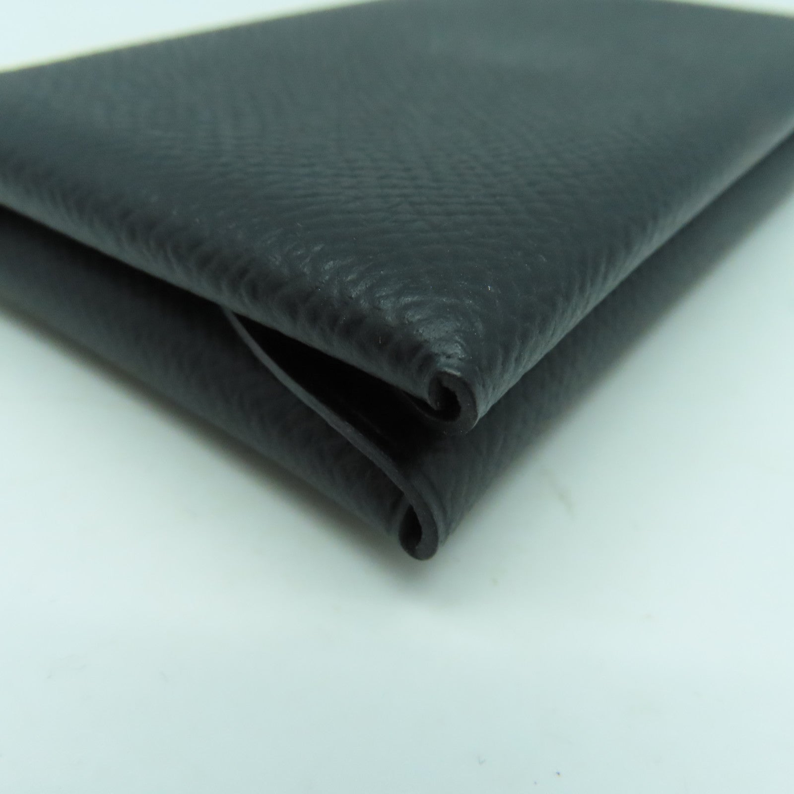 HERMES Epsom皮革Calvi Duo銀扣卡片套Noir黑色