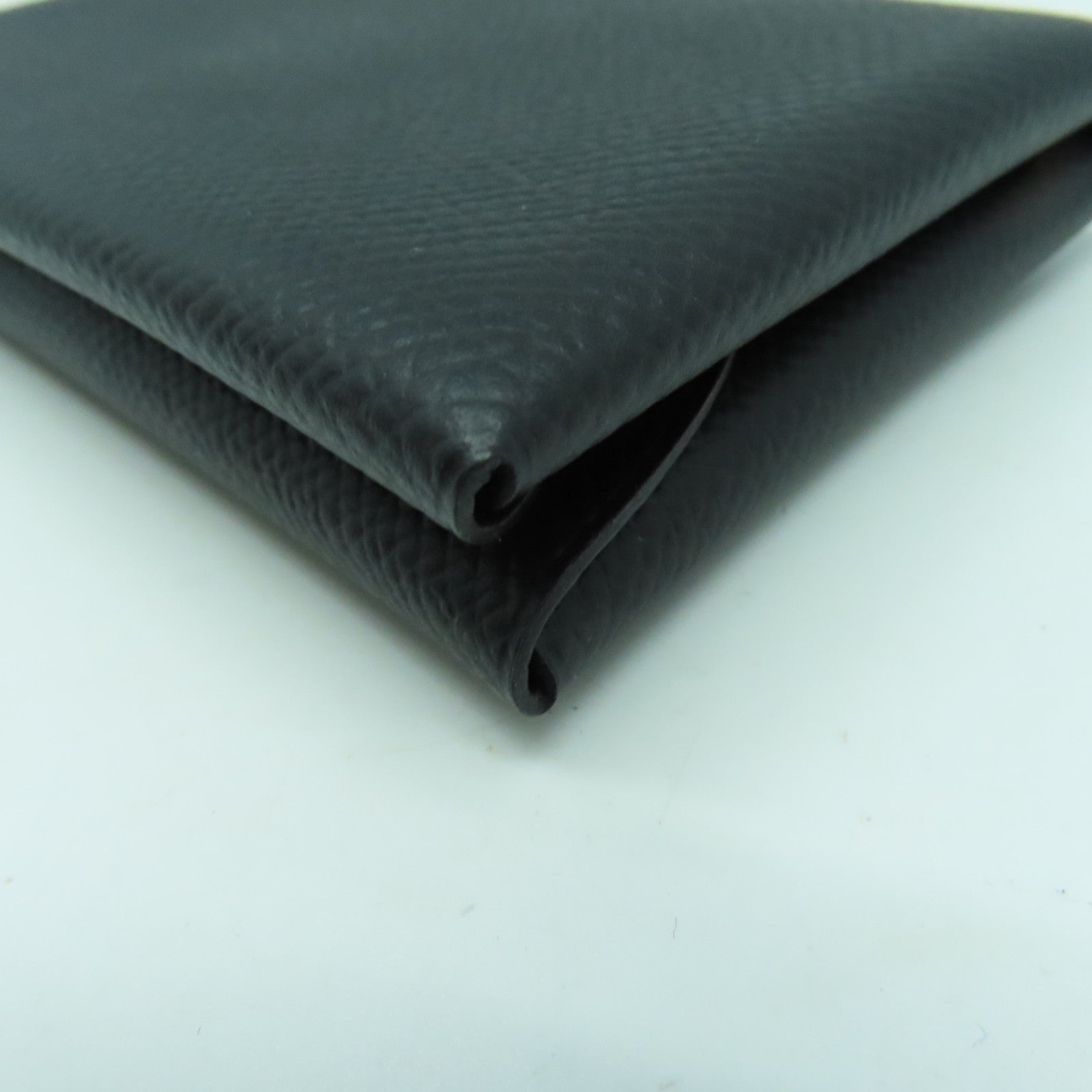 HERMES Epsom皮革Calvi Duo銀扣卡片套Noir黑色