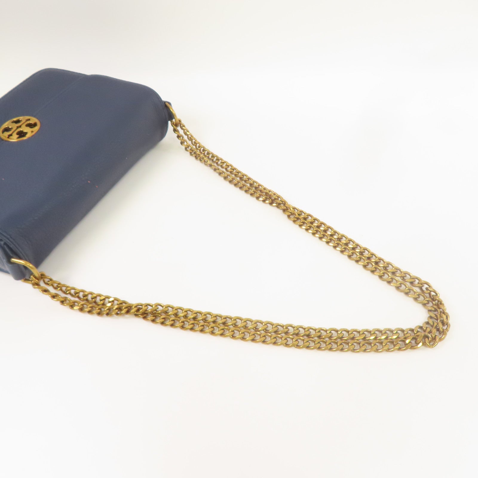Tory Burch 牛皮皮革Shoulder Bag金扣鏈帶肩背袋藍色
