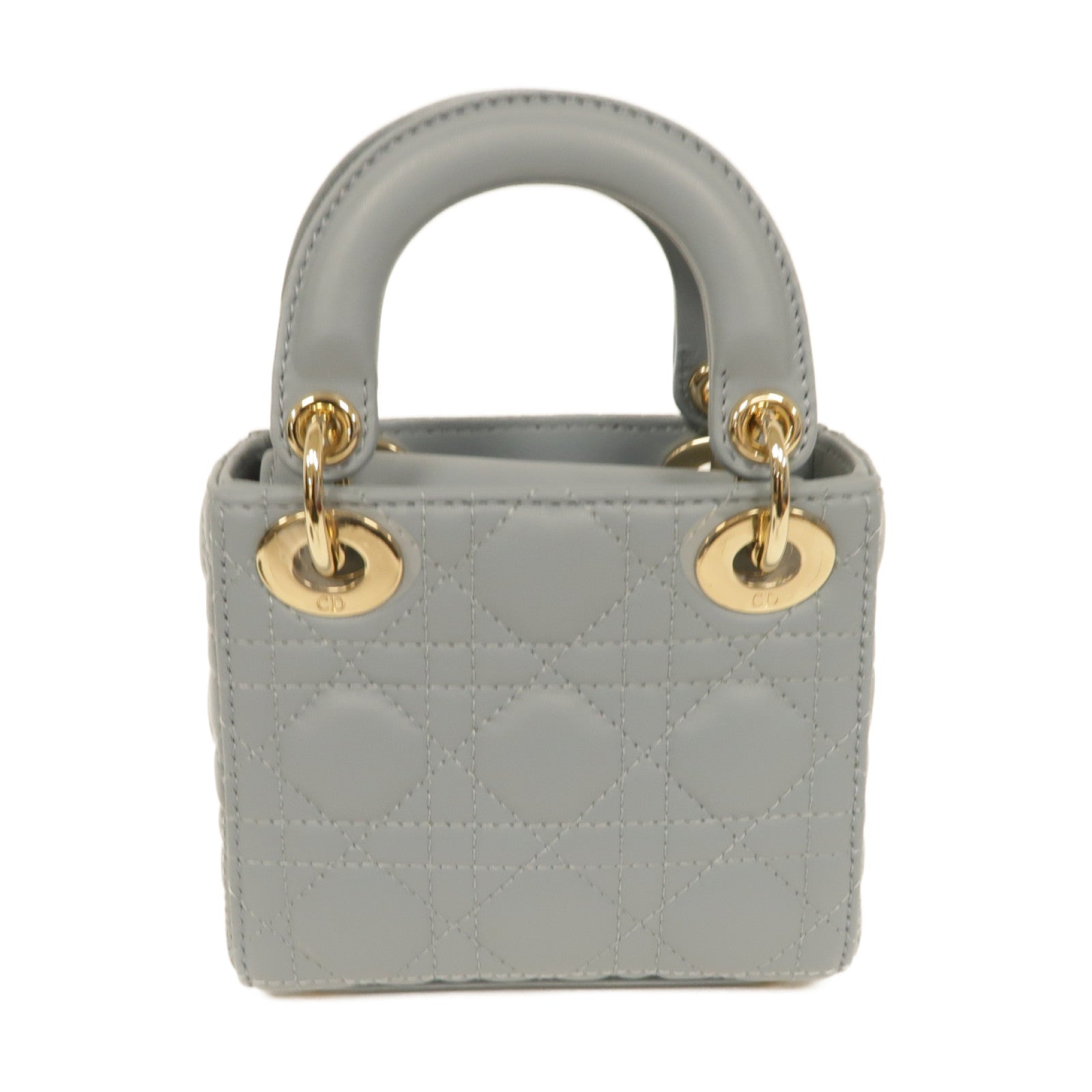 Dior 羊皮皮革Mini Lady Dior金扣手挽肩背兩用袋灰色