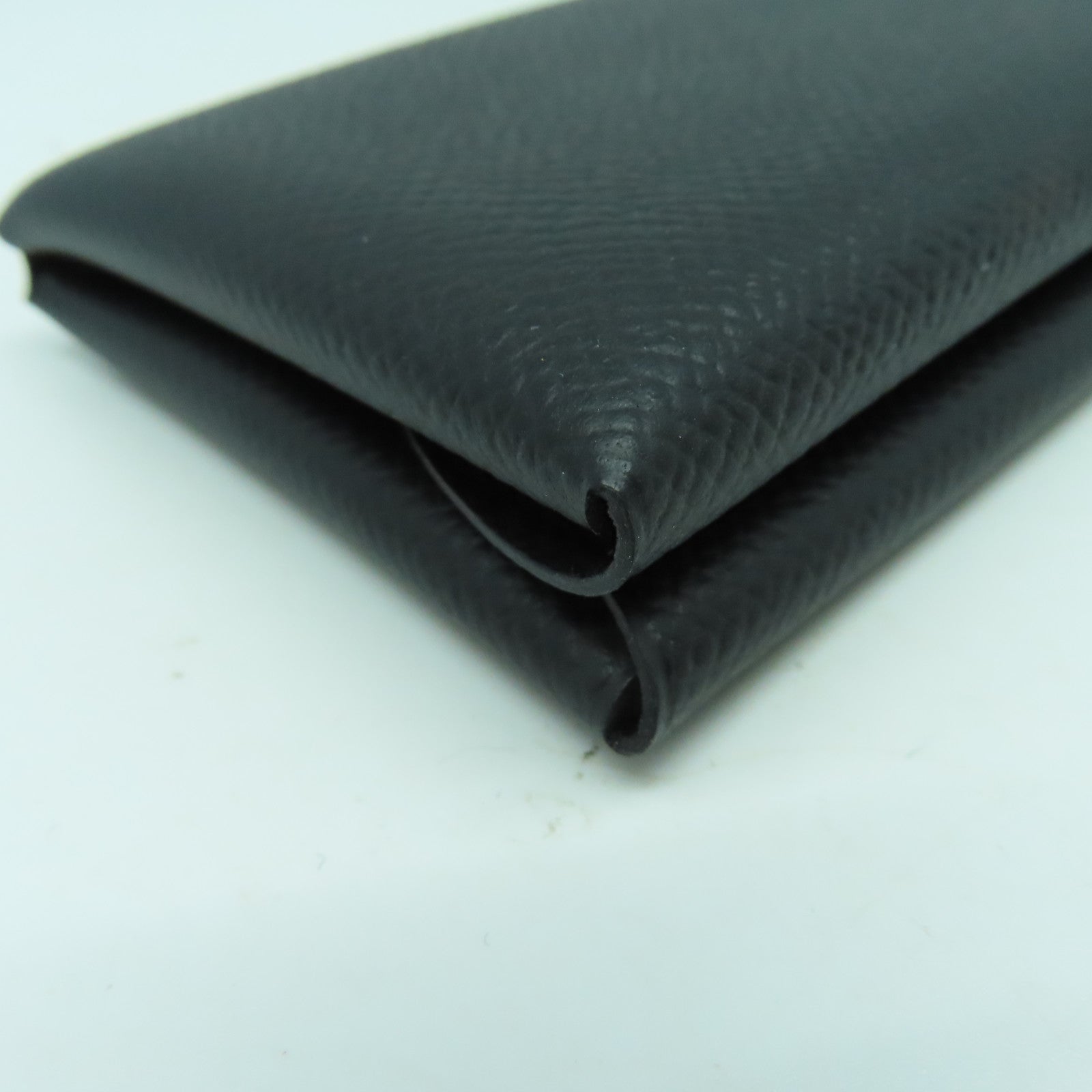 HERMES Epsom皮革Calvi Duo銀扣卡片套Noir黑色