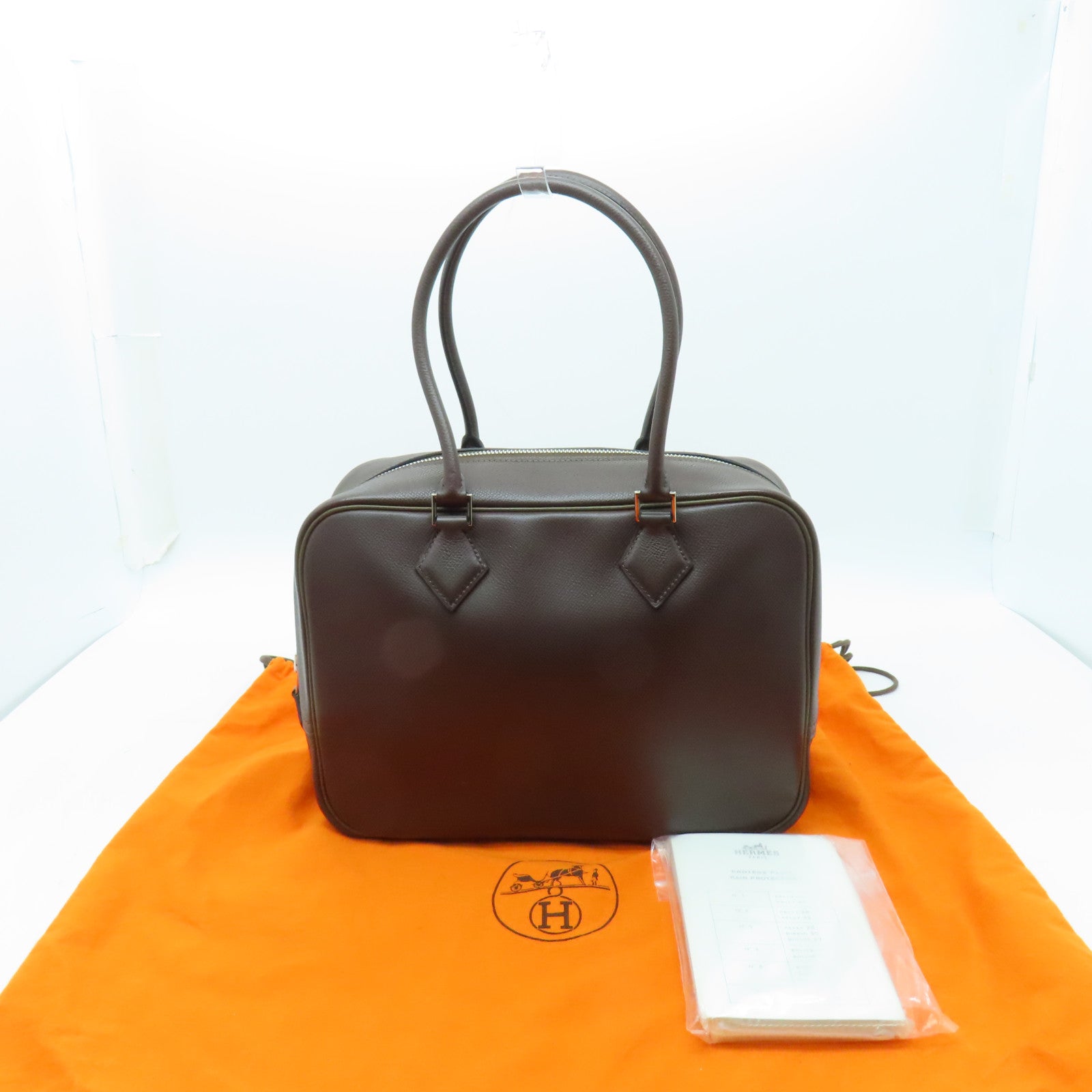 HERMES 【激減優惠】Epsom皮革Plume 28銀扣手挽袋啡色