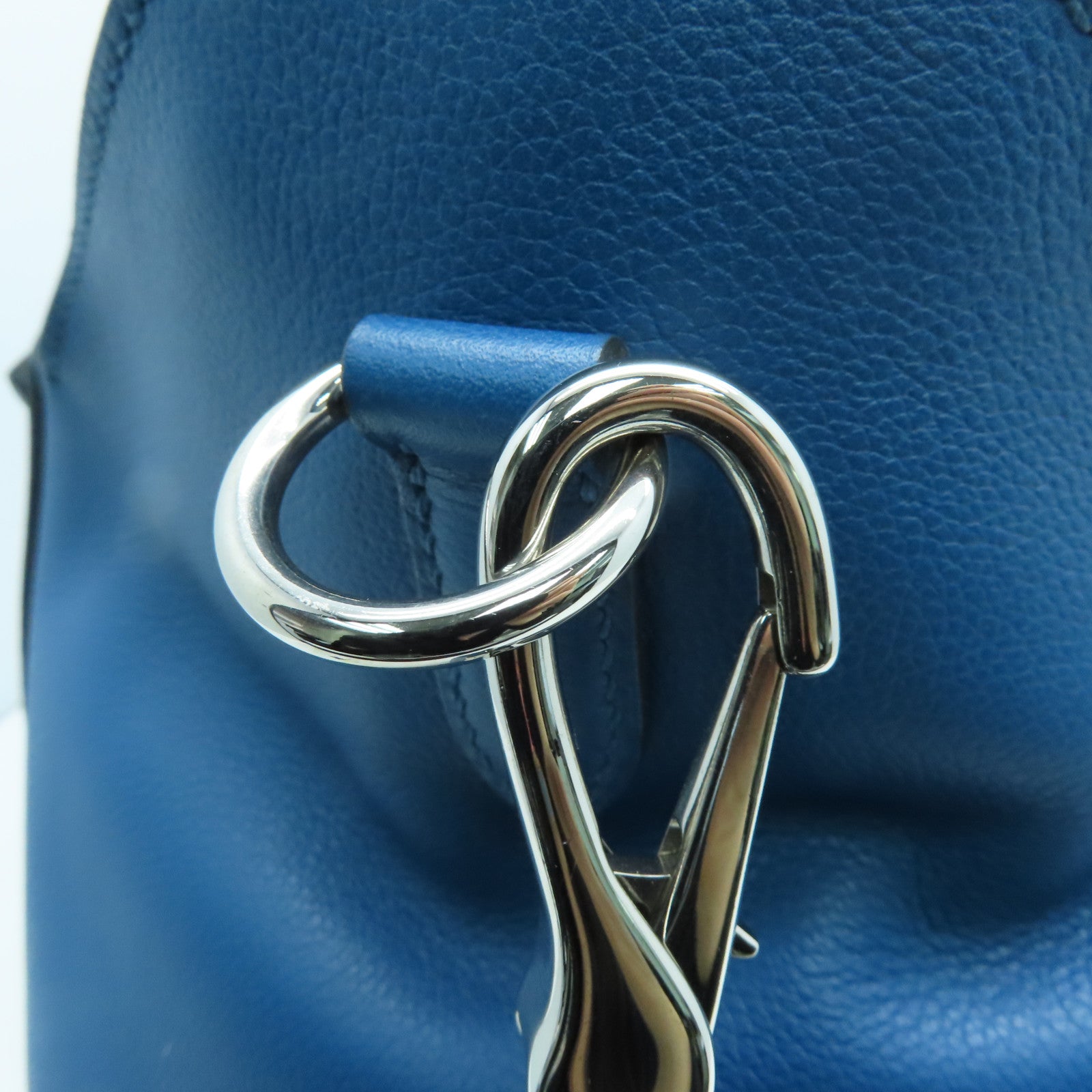 HERMES Evercolor Leather Oxer Silver Buckle Shoulder Bag Blue Colvert Blue