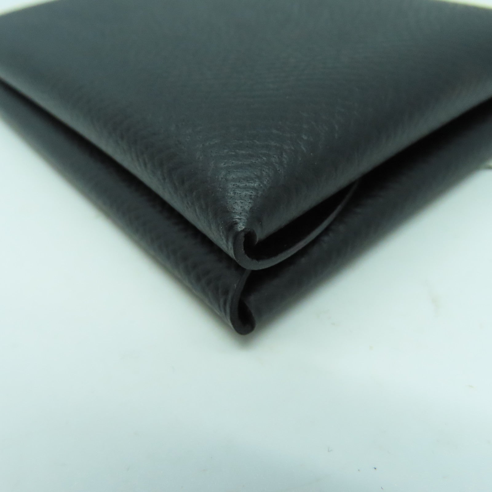 HERMES Epsom皮革Calvi Duo銀扣卡片套Noir黑色