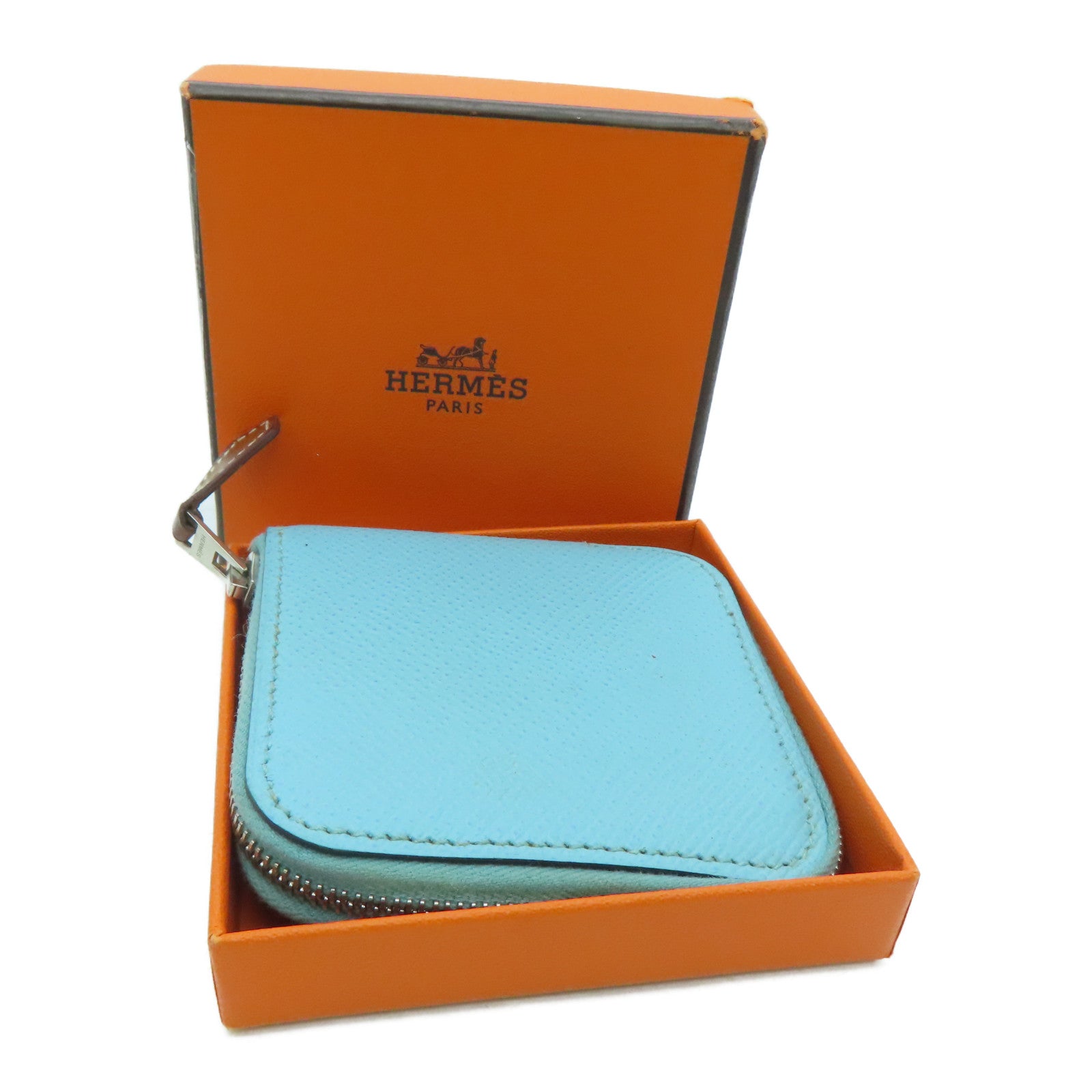 HERMES 【激減優惠】Epsom皮革Silk In Change Purse銀扣零錢包藍色