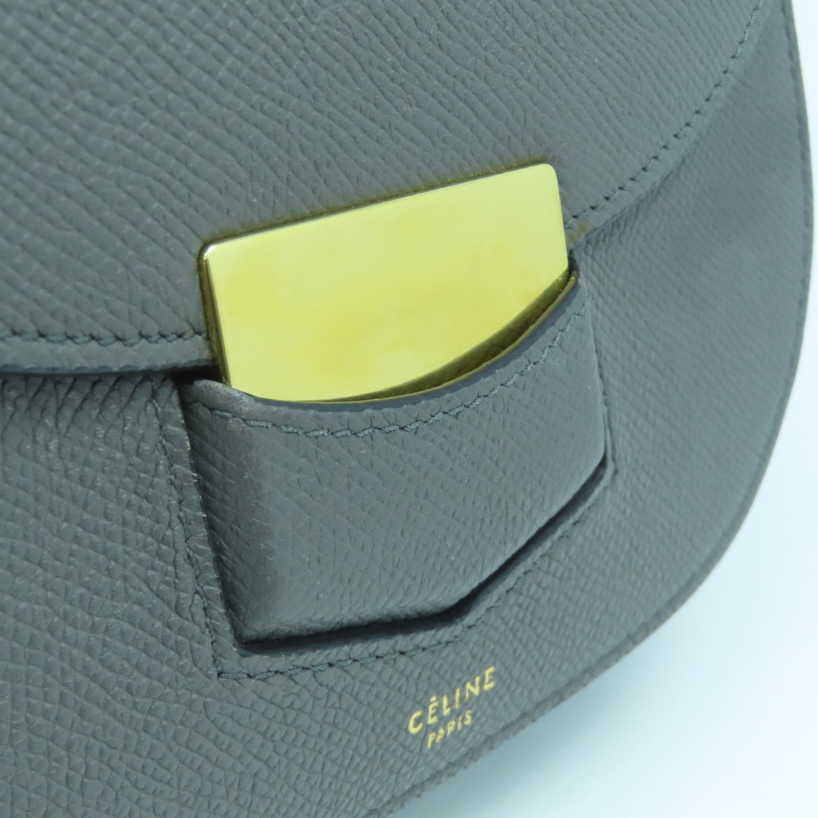 CELINE Trotter Gold Buckle Shoulder Bag in Cowhide Leather Gray