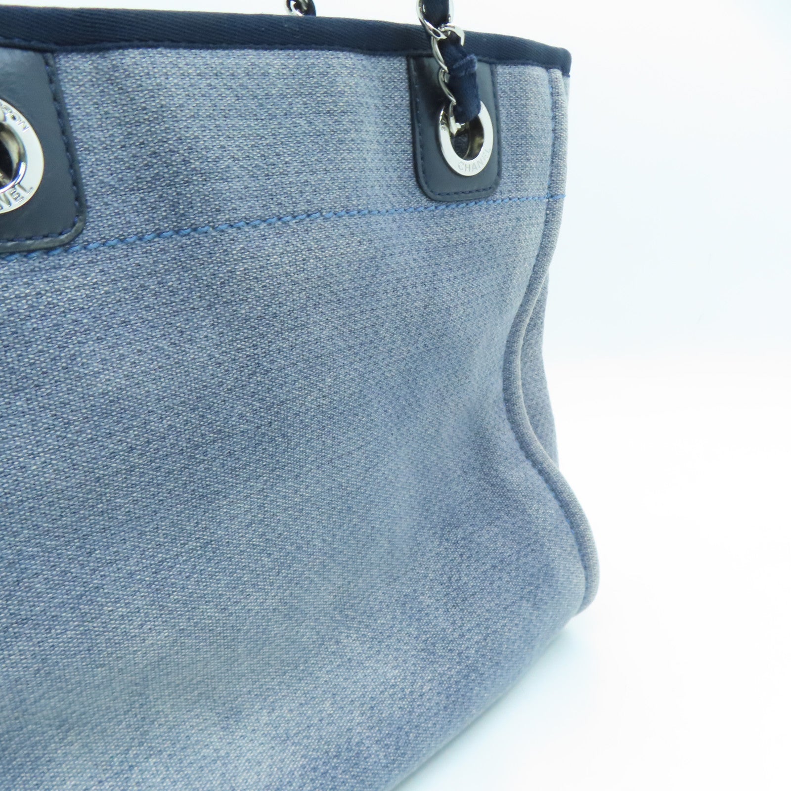 CHANEL 【激減優惠】帆布Deauville Tote Bag銀扣手挽袋藍色