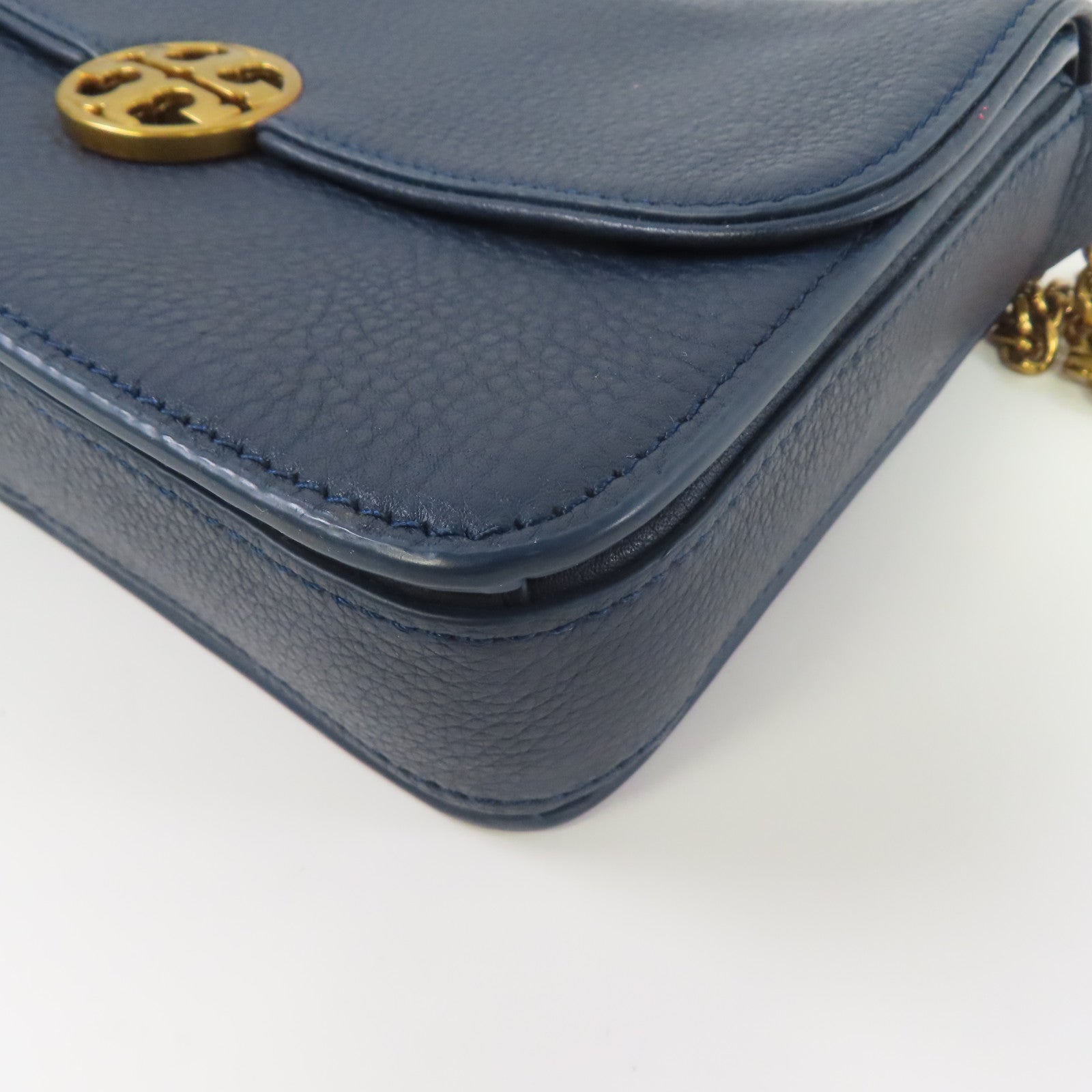 Tory Burch 牛皮皮革Shoulder Bag金扣鏈帶肩背袋藍色