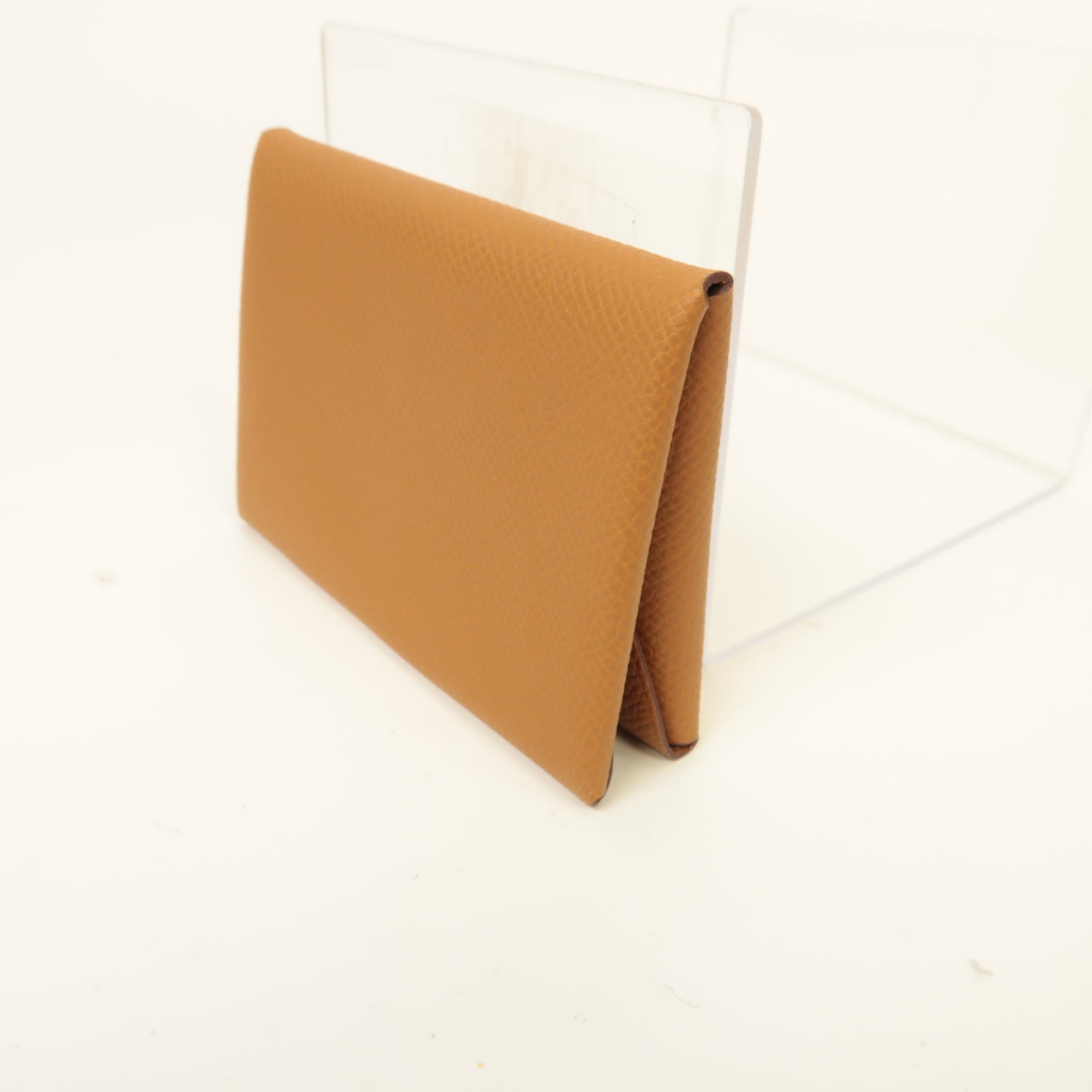 HERMES Epsom皮革Duo Card Case銀扣卡片套棕色