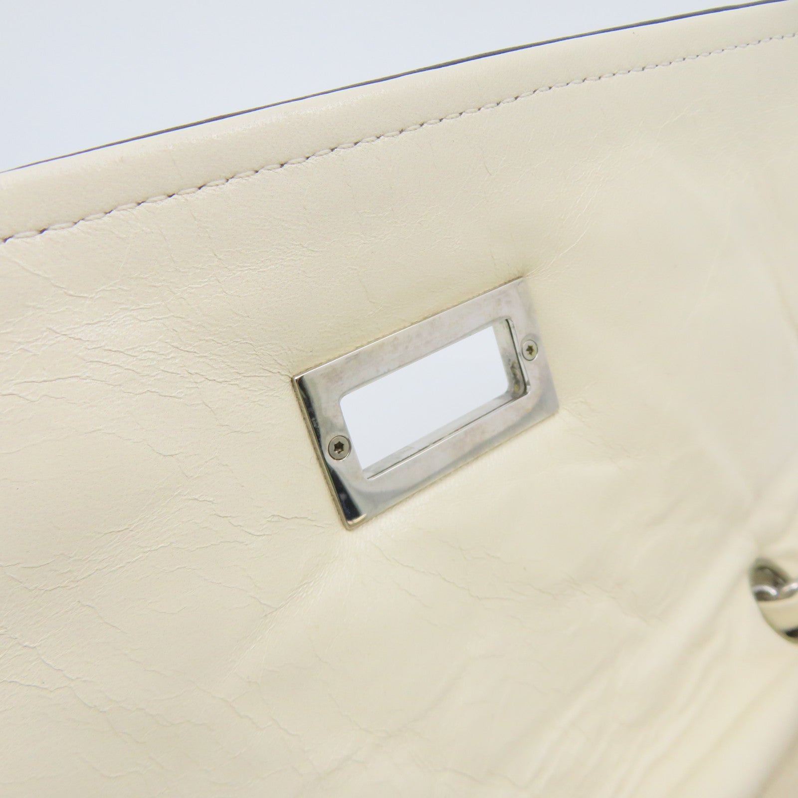 CHANEL 菱格牛皮皮革Chain Shoulder Bag銀扣鏈帶肩背袋米白色