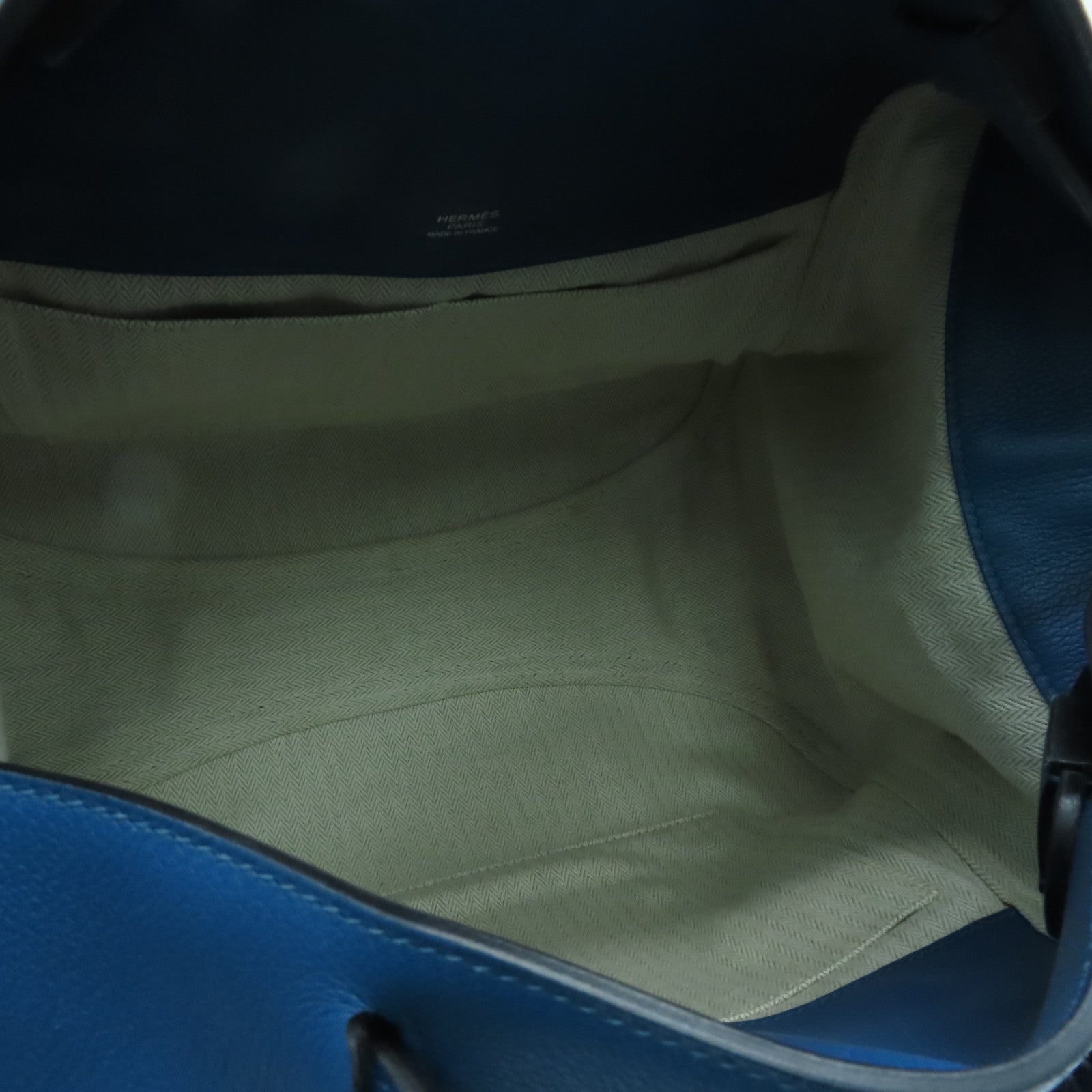 HERMES Evercolor Leather Oxer Silver Buckle Shoulder Bag Blue Colvert Blue