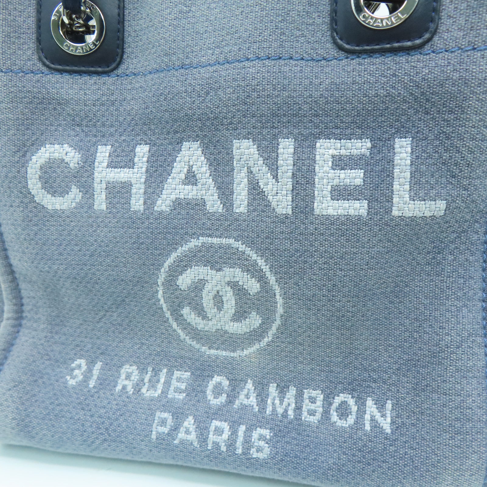 CHANEL 【激減優惠】帆布Deauville Tote Bag銀扣手挽袋藍色