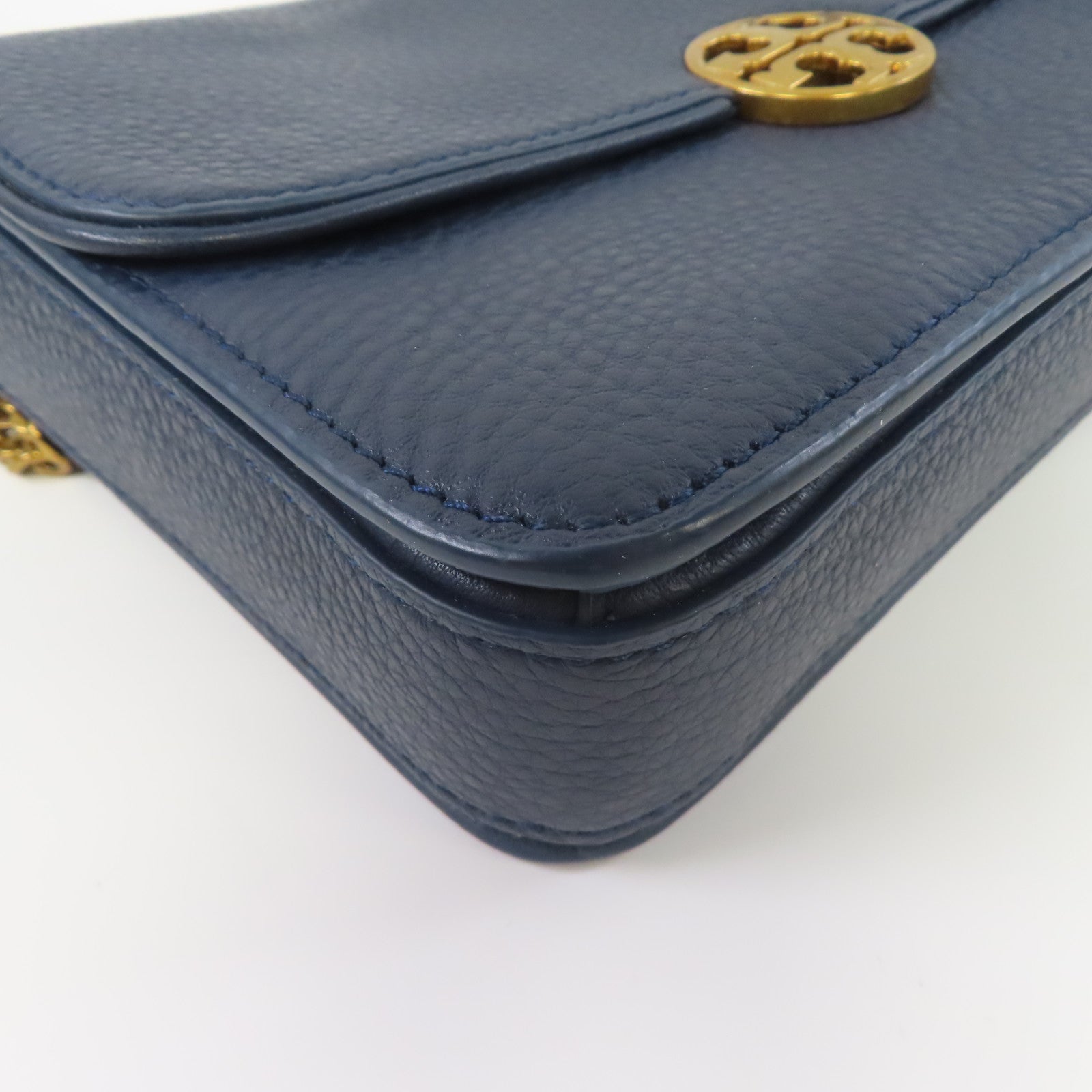 Tory Burch 牛皮皮革Shoulder Bag金扣鏈帶肩背袋藍色