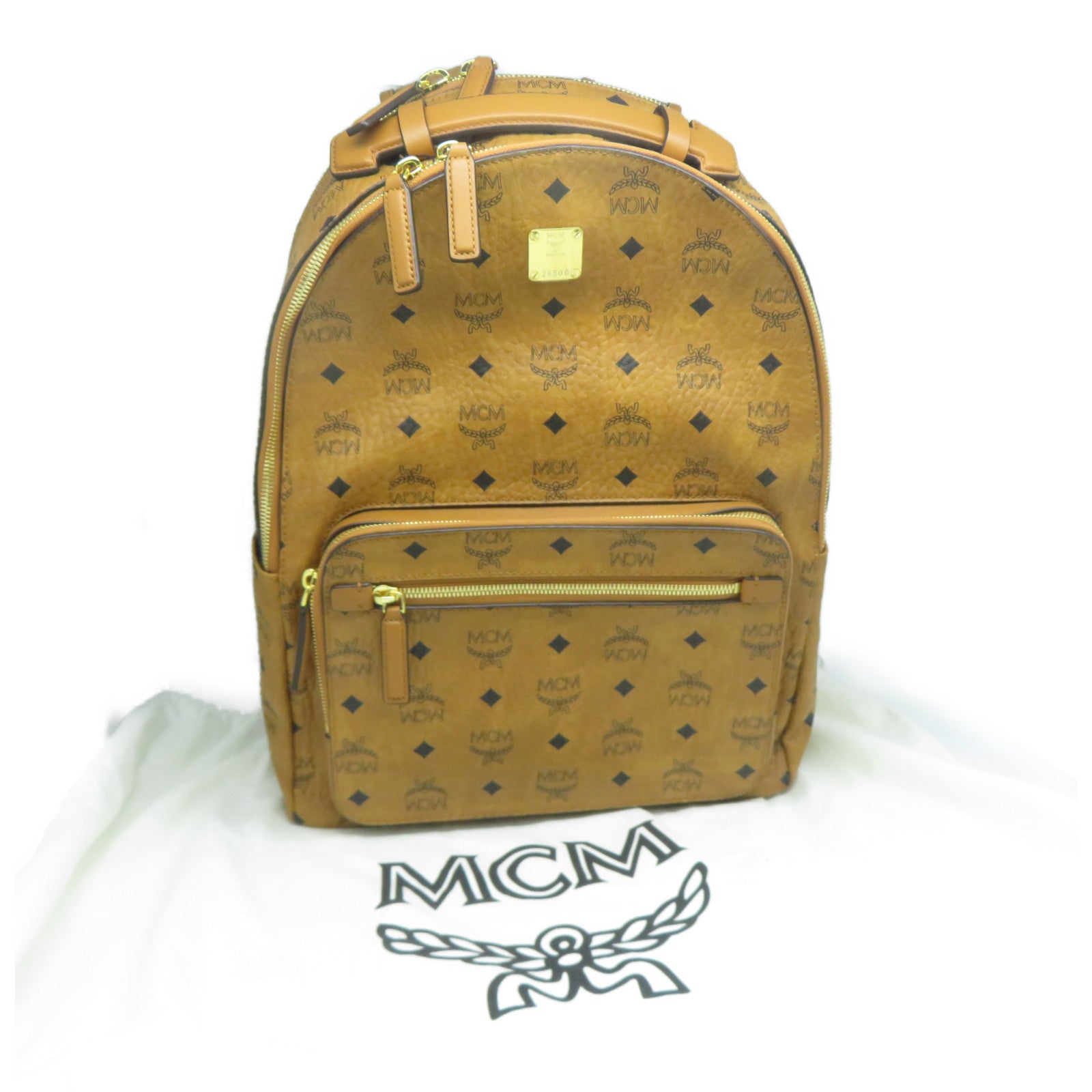 MCM 【激減優惠】牛皮皮革Backpack金扣背包啡色