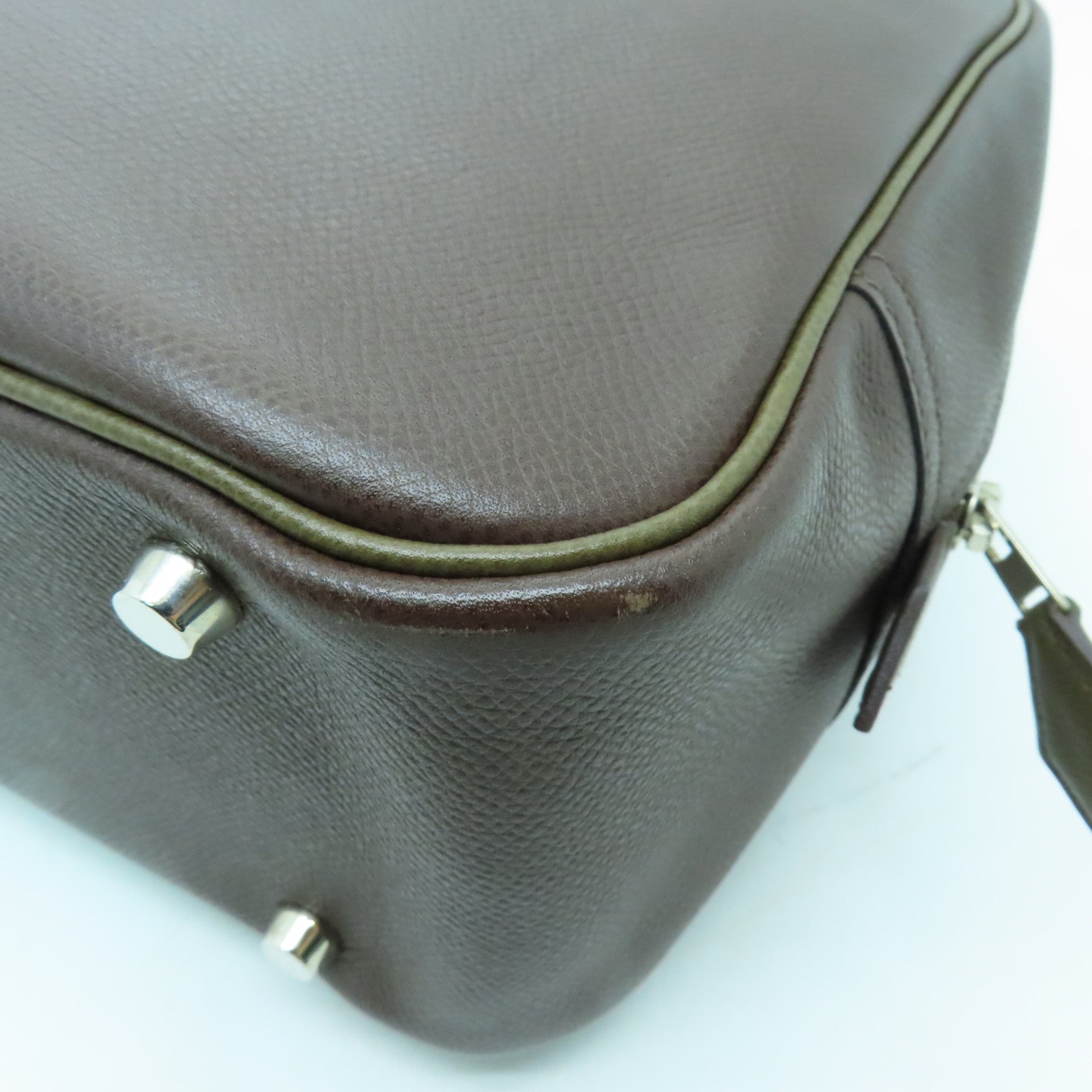 HERMES 【激減優惠】Epsom皮革Plume 28銀扣手挽袋啡色