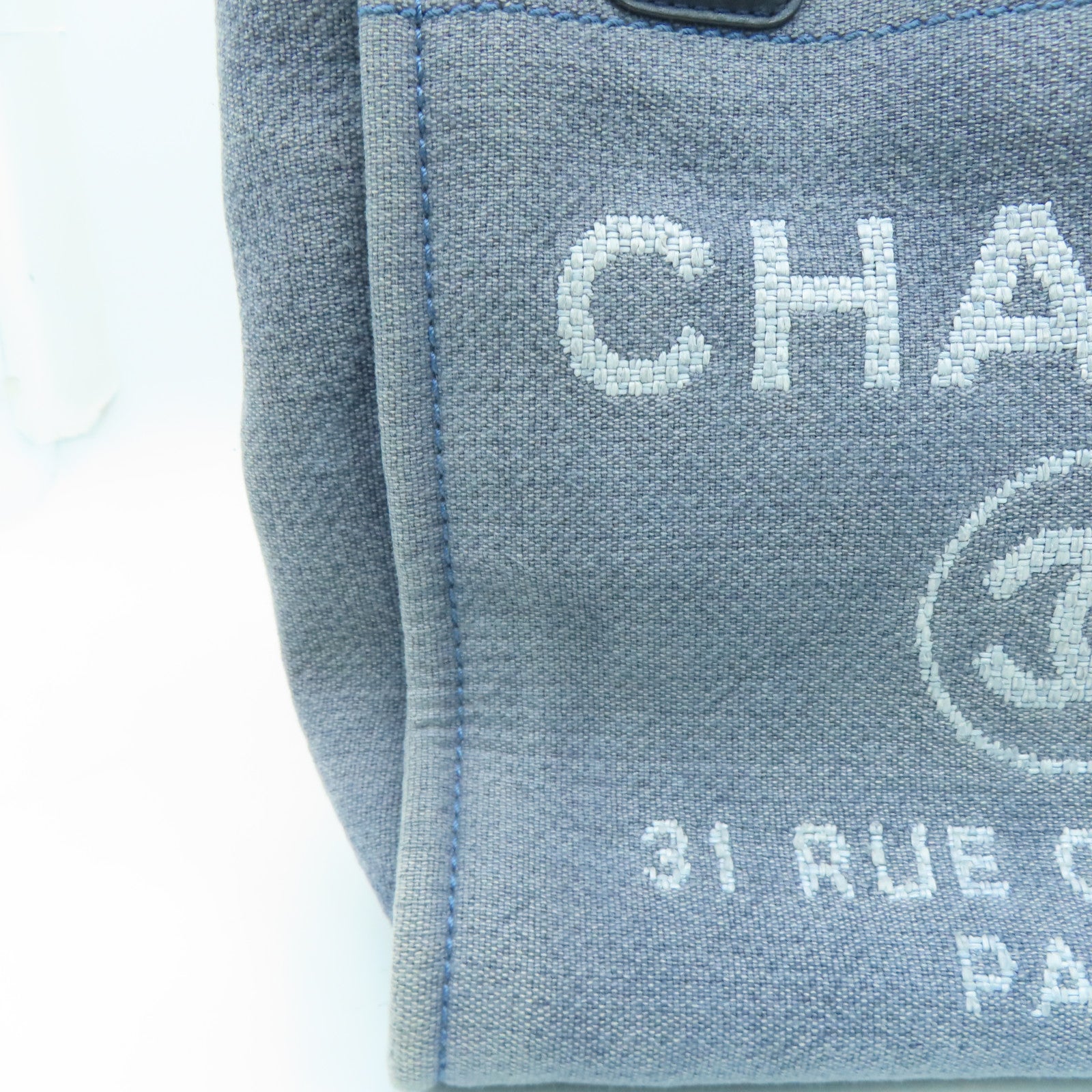 CHANEL 【激減優惠】帆布Deauville Tote Bag銀扣手挽袋藍色