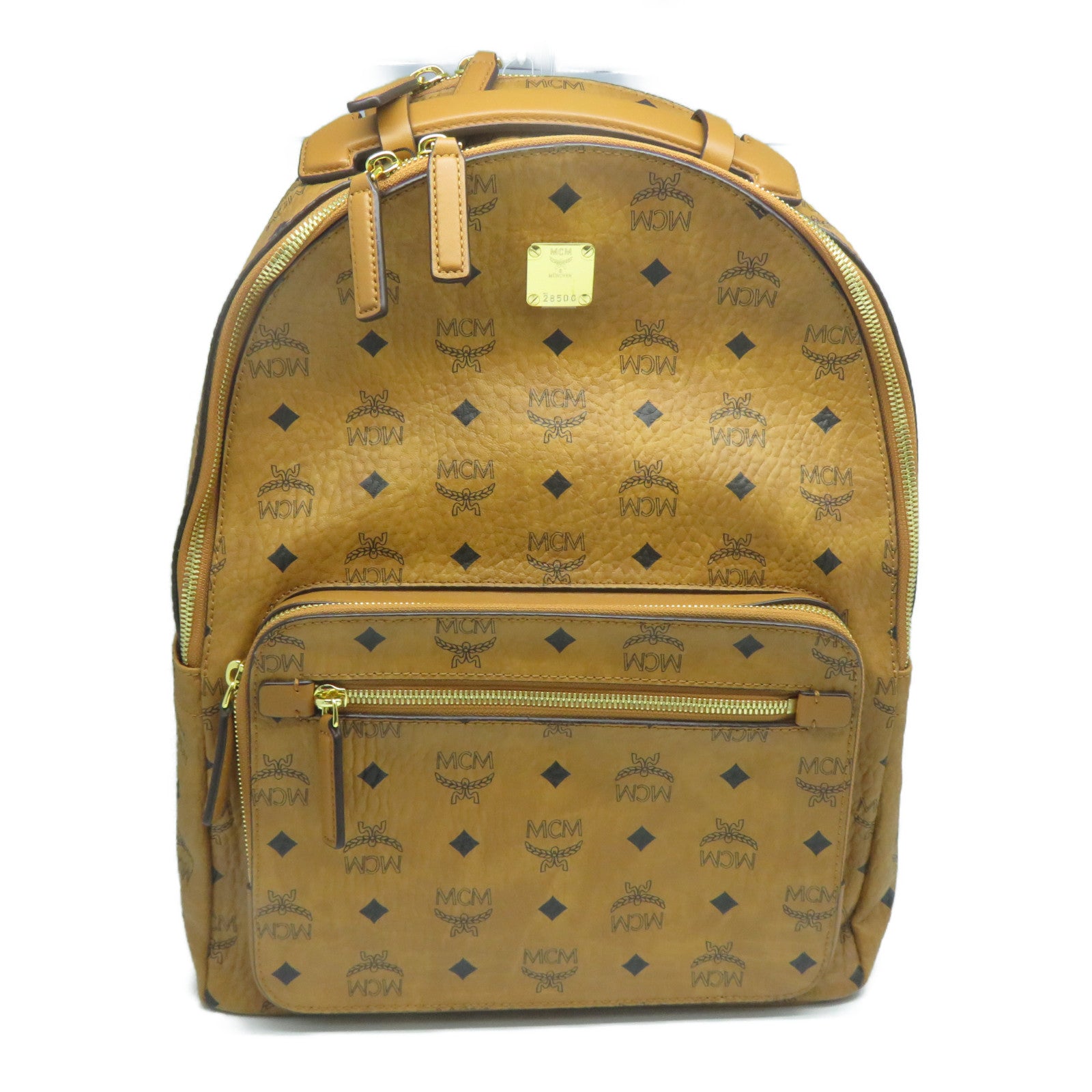 MCM 【激減優惠】牛皮皮革Backpack金扣背包啡色