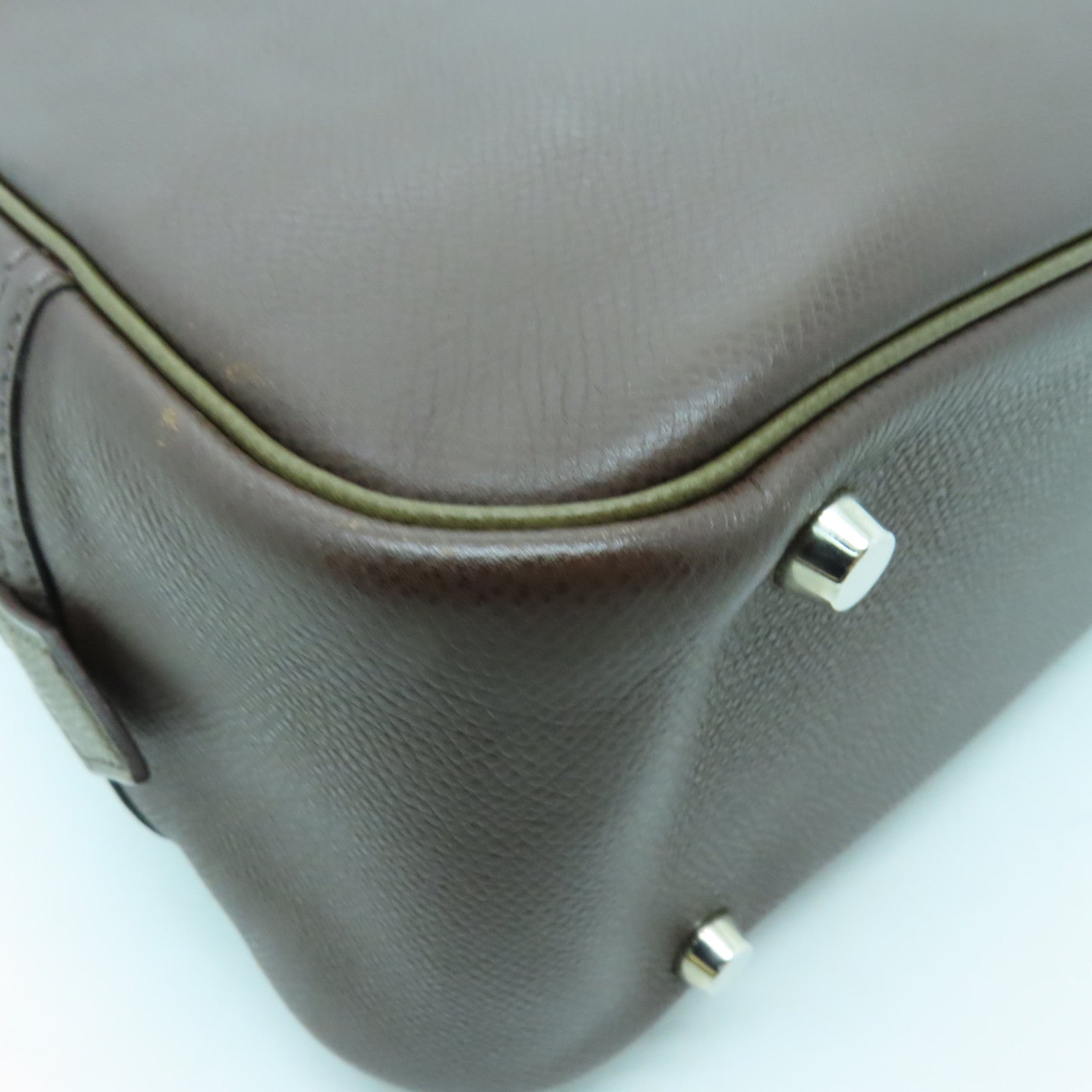 HERMES 【激減優惠】Epsom皮革Plume 28銀扣手挽袋啡色