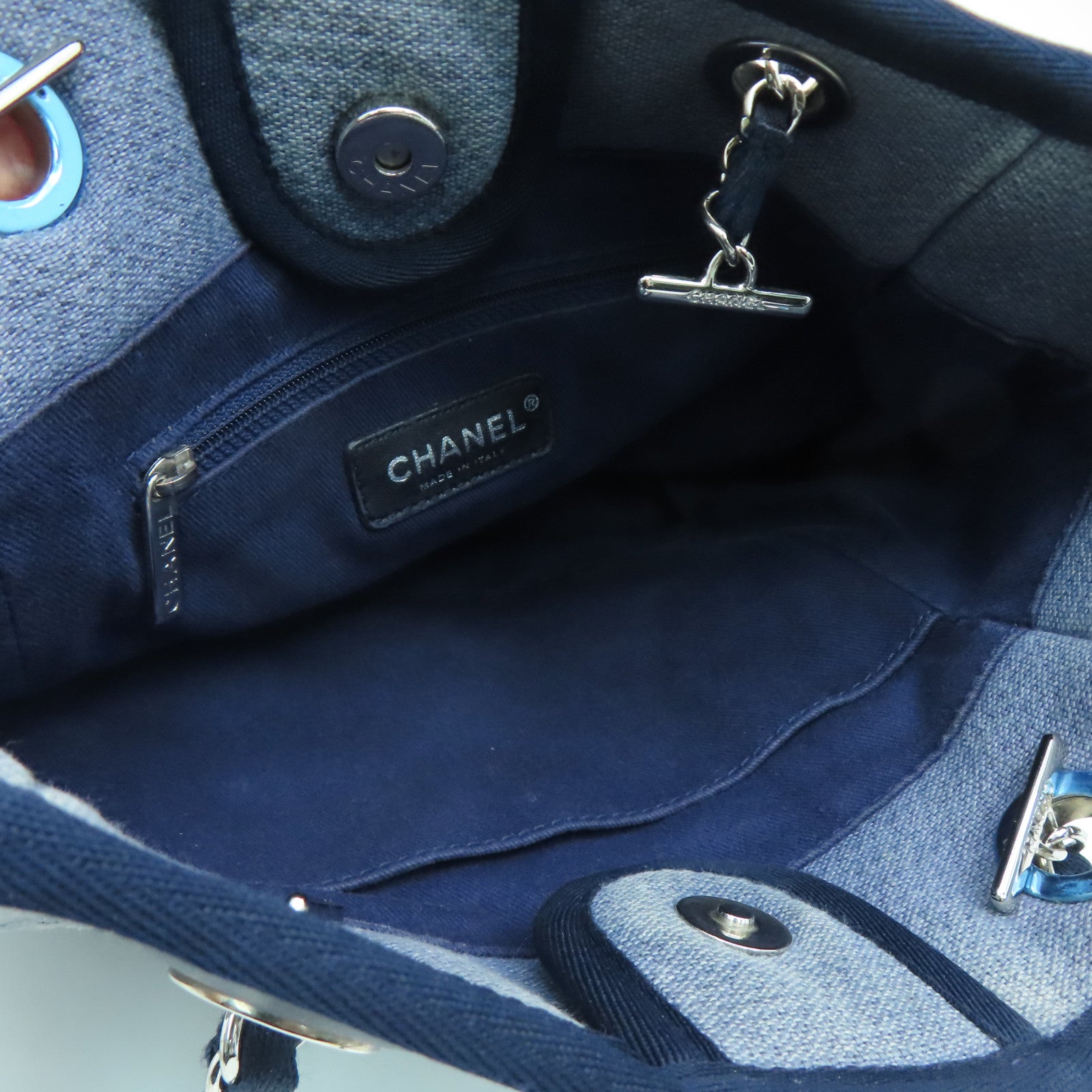 CHANEL 【激減優惠】帆布Deauville Tote Bag銀扣手挽袋藍色