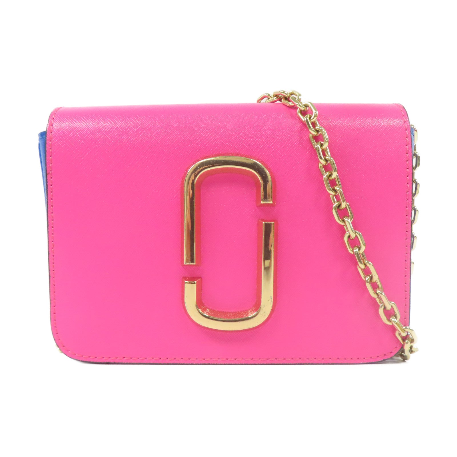 MARC JACOBS 牛皮皮革Chain Shoulder金扣鏈帶肩背袋粉紅色/藍色