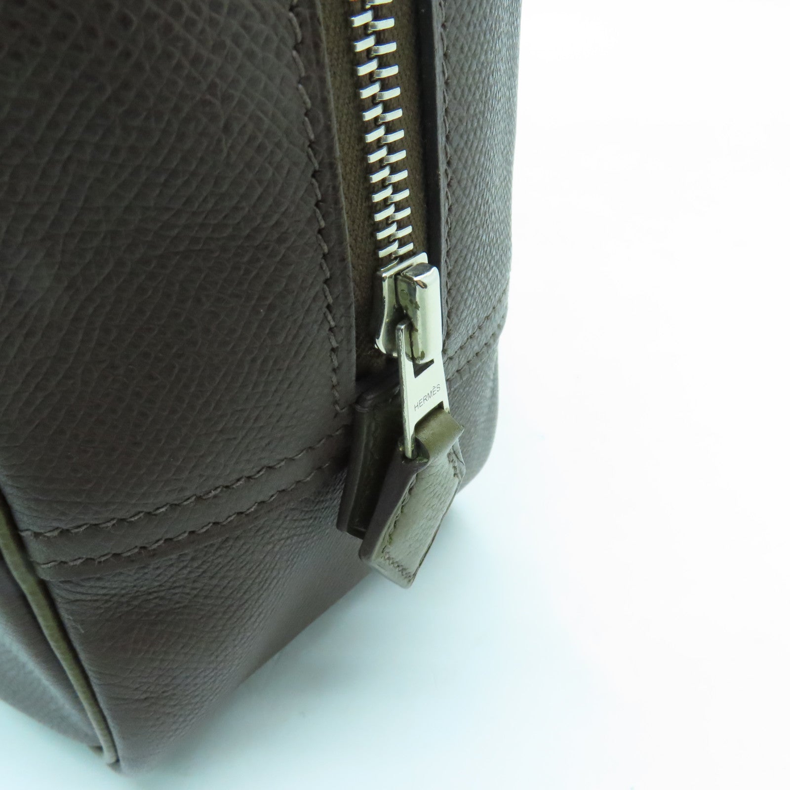 HERMES 【激減優惠】Epsom皮革Plume 28銀扣手挽袋啡色