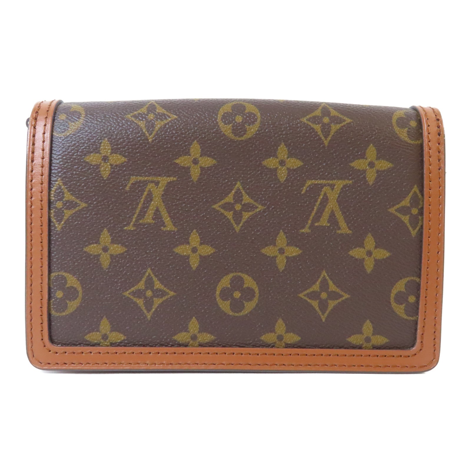LOUIS VUITTON Monogram Reverse Dauphine金扣鏈帶肩背袋啡色