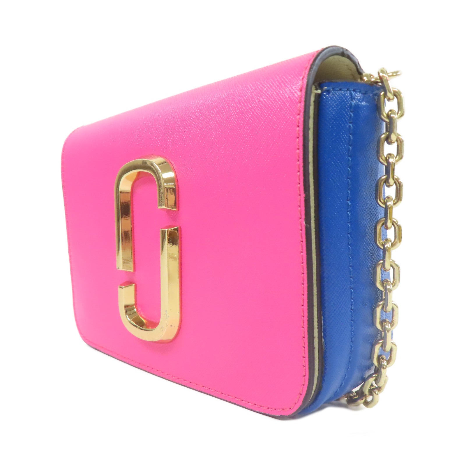 MARC JACOBS 牛皮皮革Chain Shoulder金扣鏈帶肩背袋粉紅色/藍色