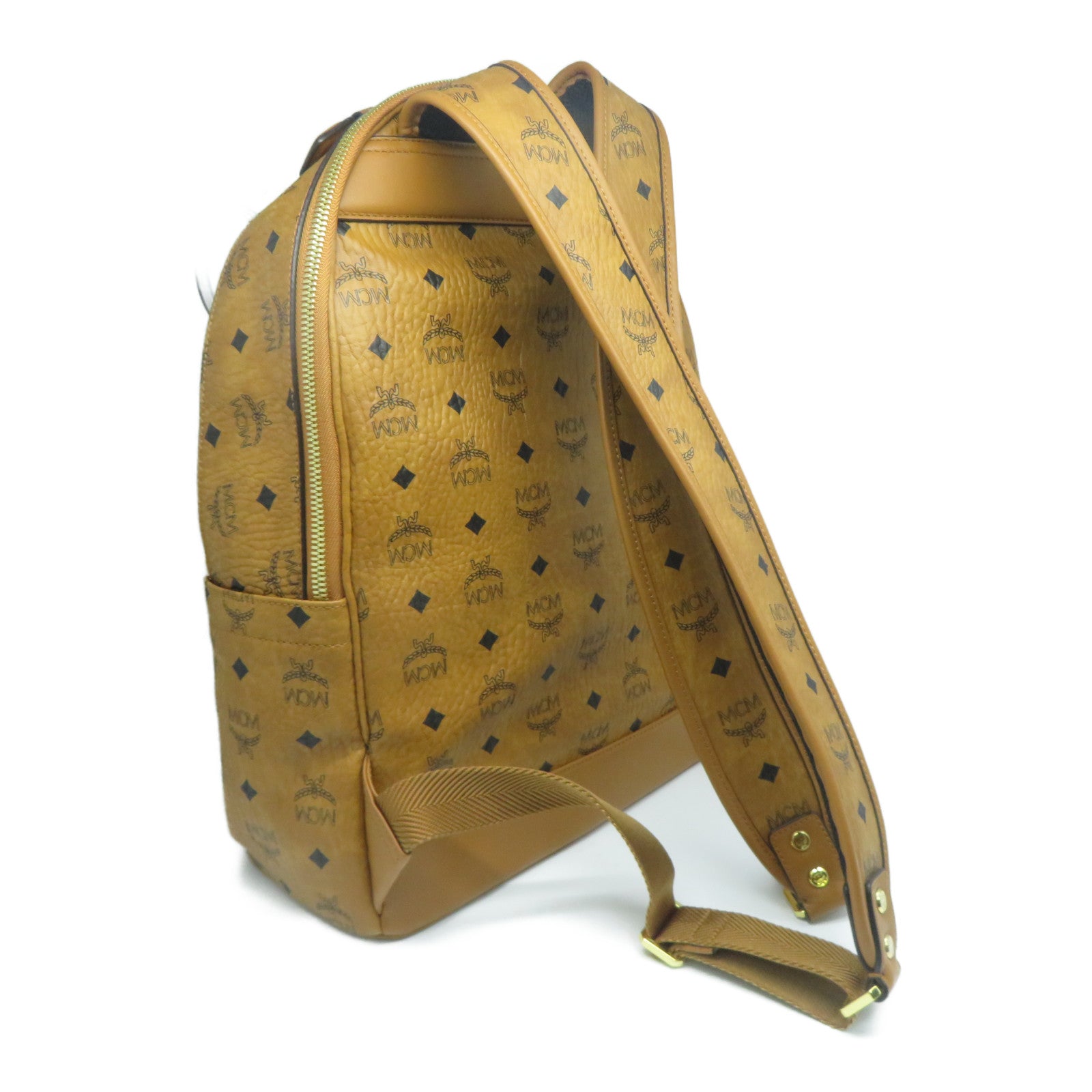 MCM 【激減優惠】牛皮皮革Backpack金扣背包啡色
