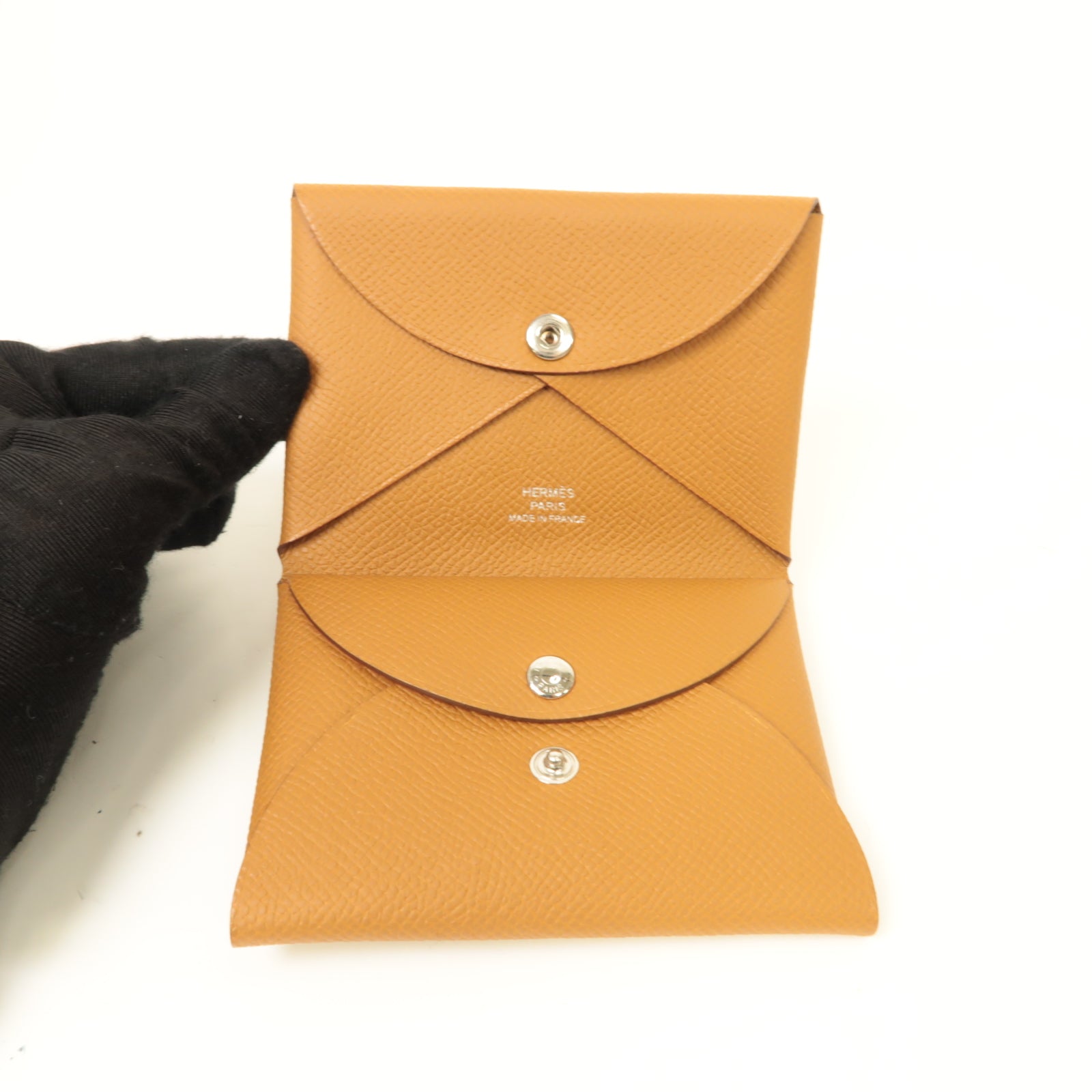 HERMES Epsom皮革Duo Card Case銀扣卡片套棕色