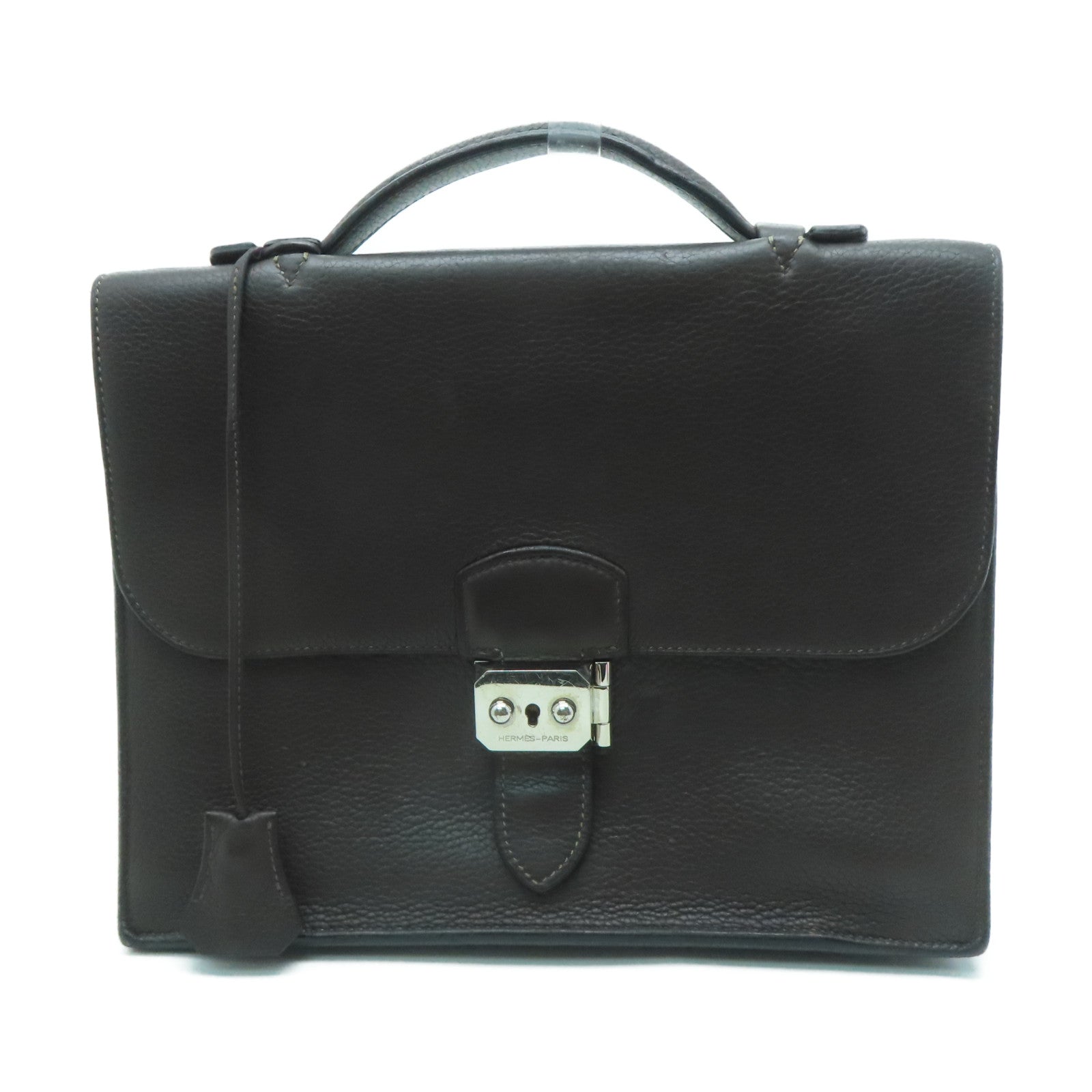 HERMES 【激減優惠】牛皮皮革Sac A Depeches 27銀扣手挽袋啡色