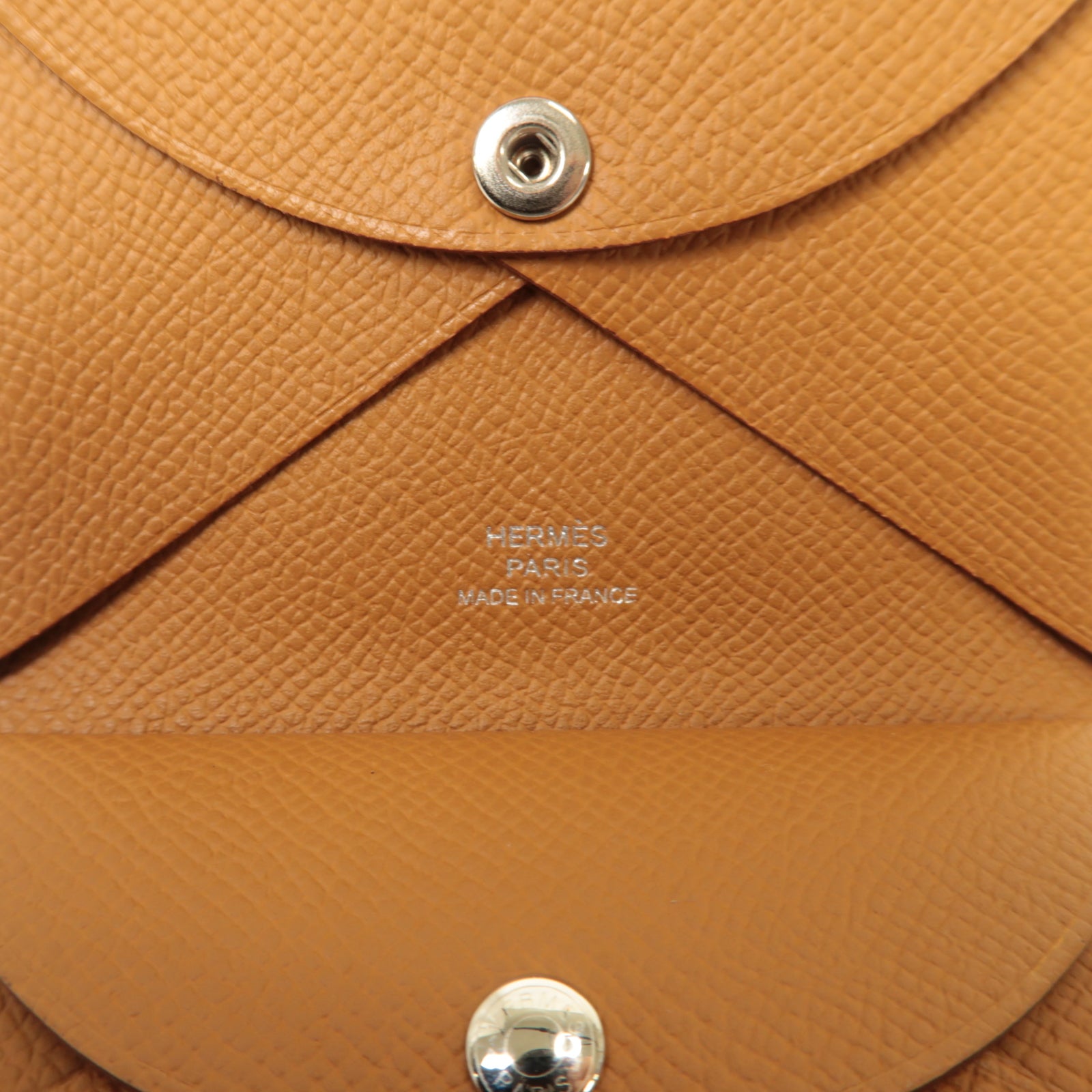 HERMES Epsom皮革Duo Card Case銀扣卡片套棕色