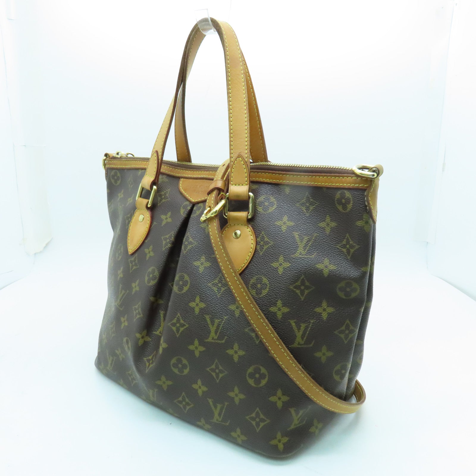 LOUIS VUITTON Monogram Palermo PM金扣手挽肩背兩用袋棕色