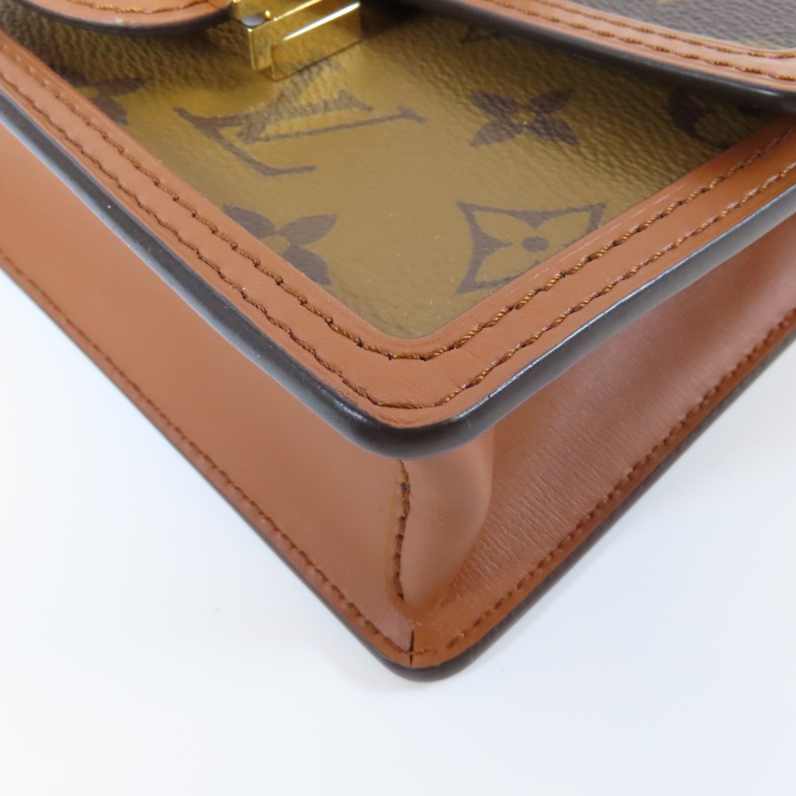 LOUIS VUITTON Monogram Reverse Dauphine金扣鏈帶肩背袋啡色